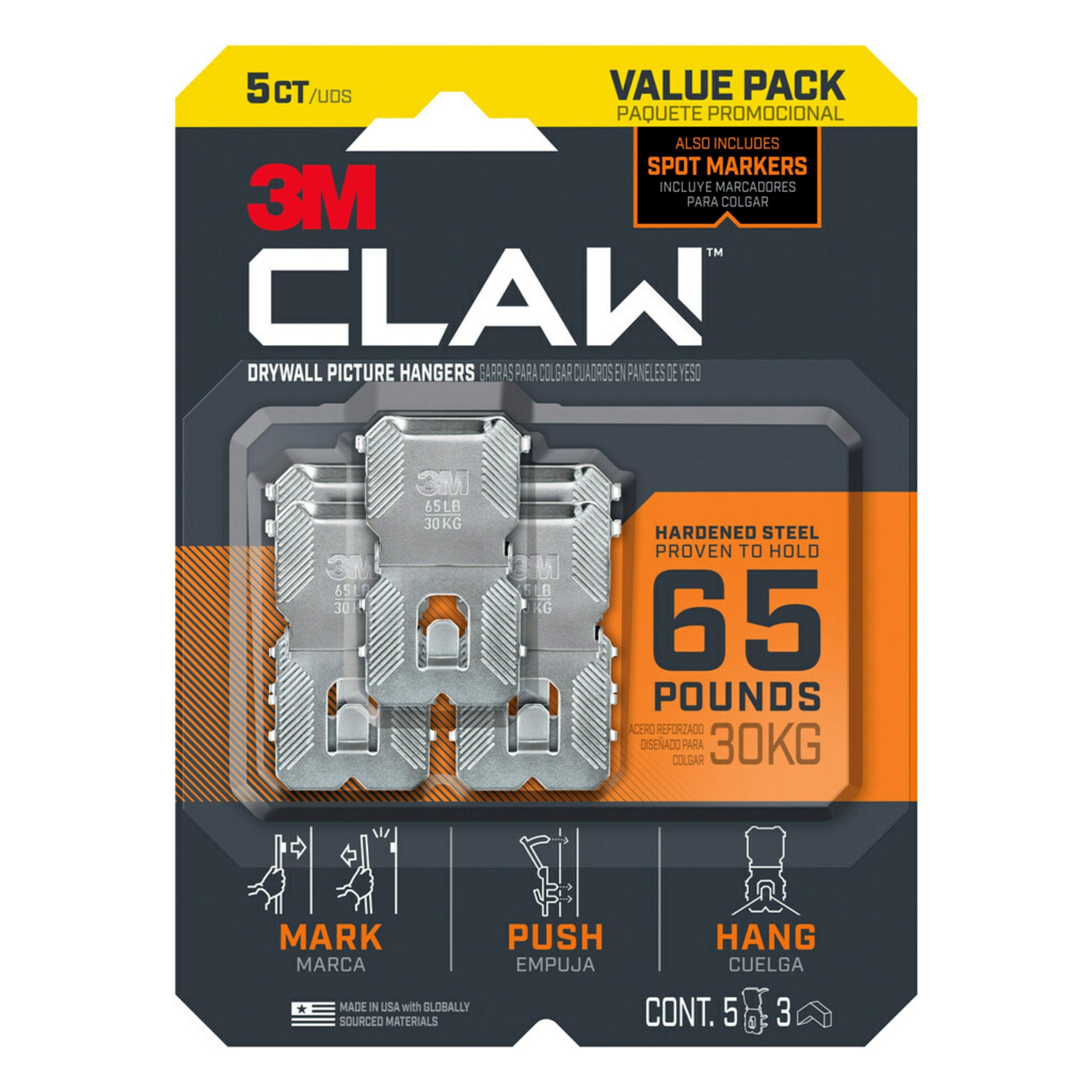 3M 3m Claw Drywall Picture Hangers 65lb with Temporary Spot