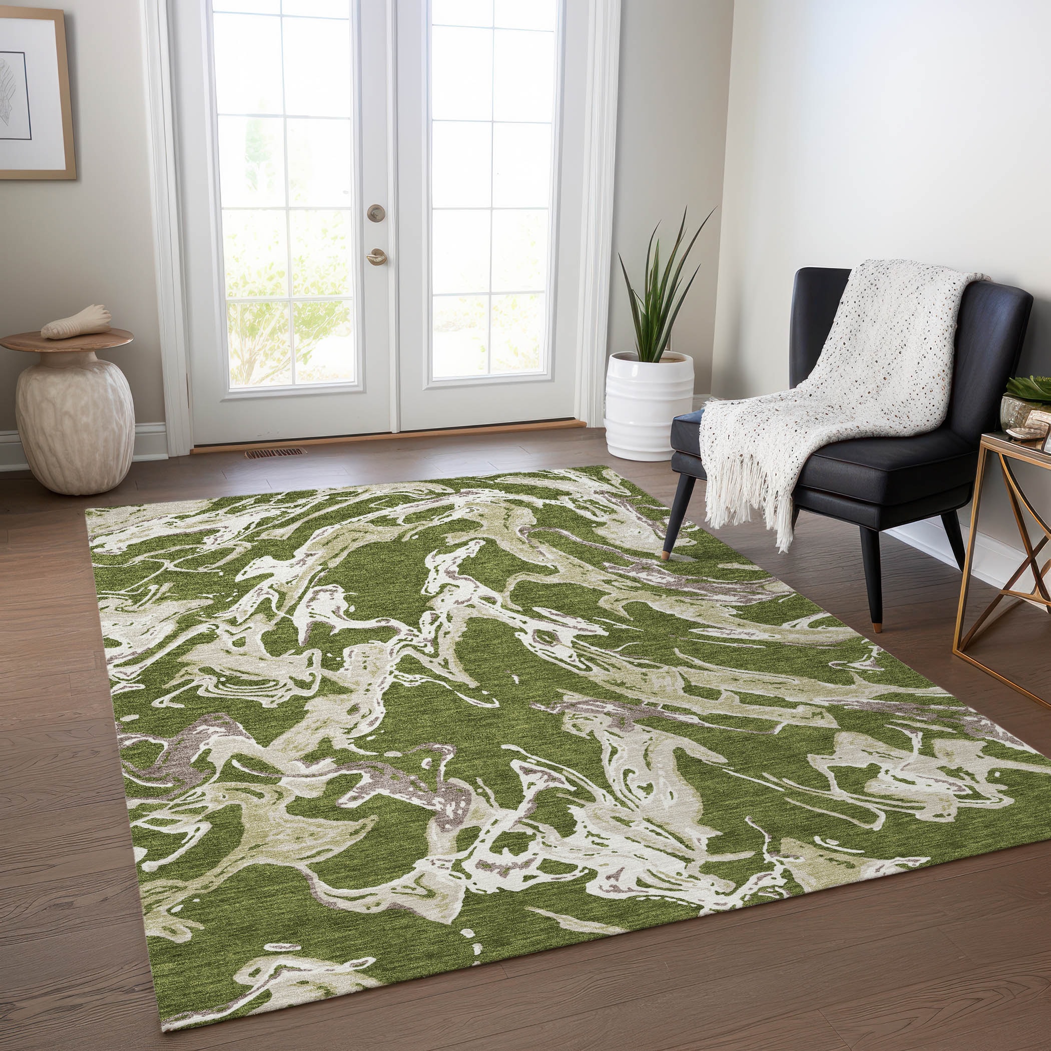 Addison Rugs ACN1035OL30X46 Chantille ACN1035OL 2 x 3 (ft) Polyester Olive Rectangular Indoor/Outdoor Geometric Machine washable Area rug