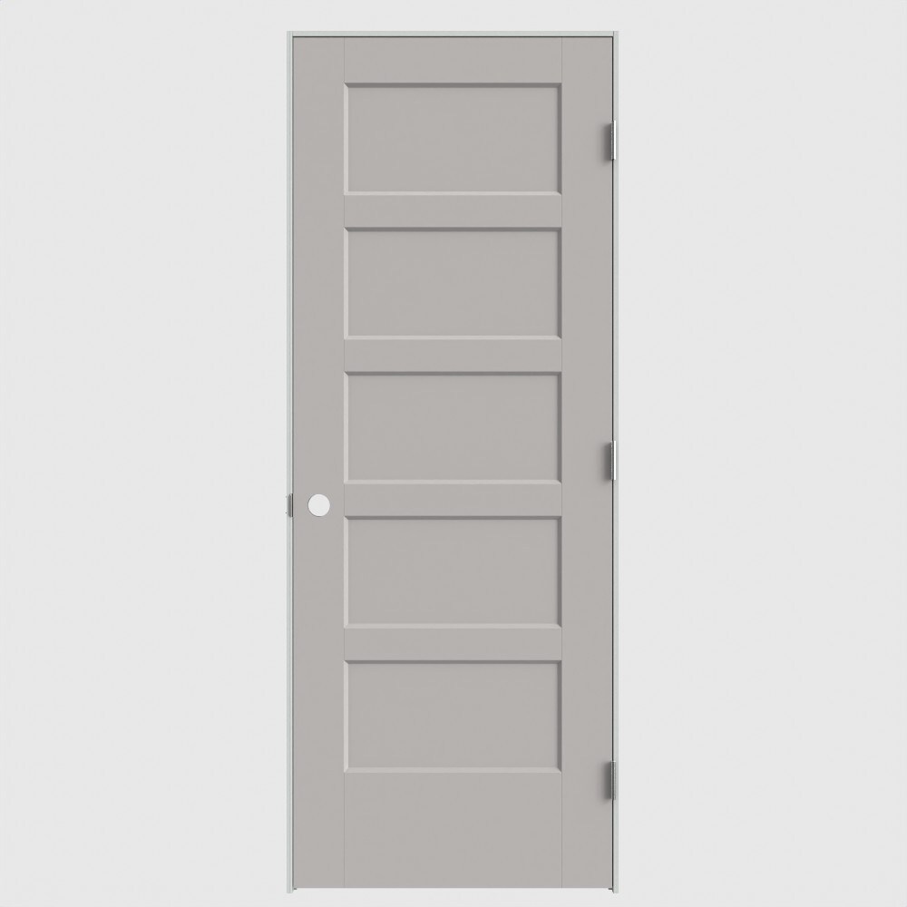 Masonite 640545 28-in x 80-in Driftwood Solid core 5-panel square Left hand Smooth Prefinished Molded composite Flat Jamb Single Prehung Interior Door