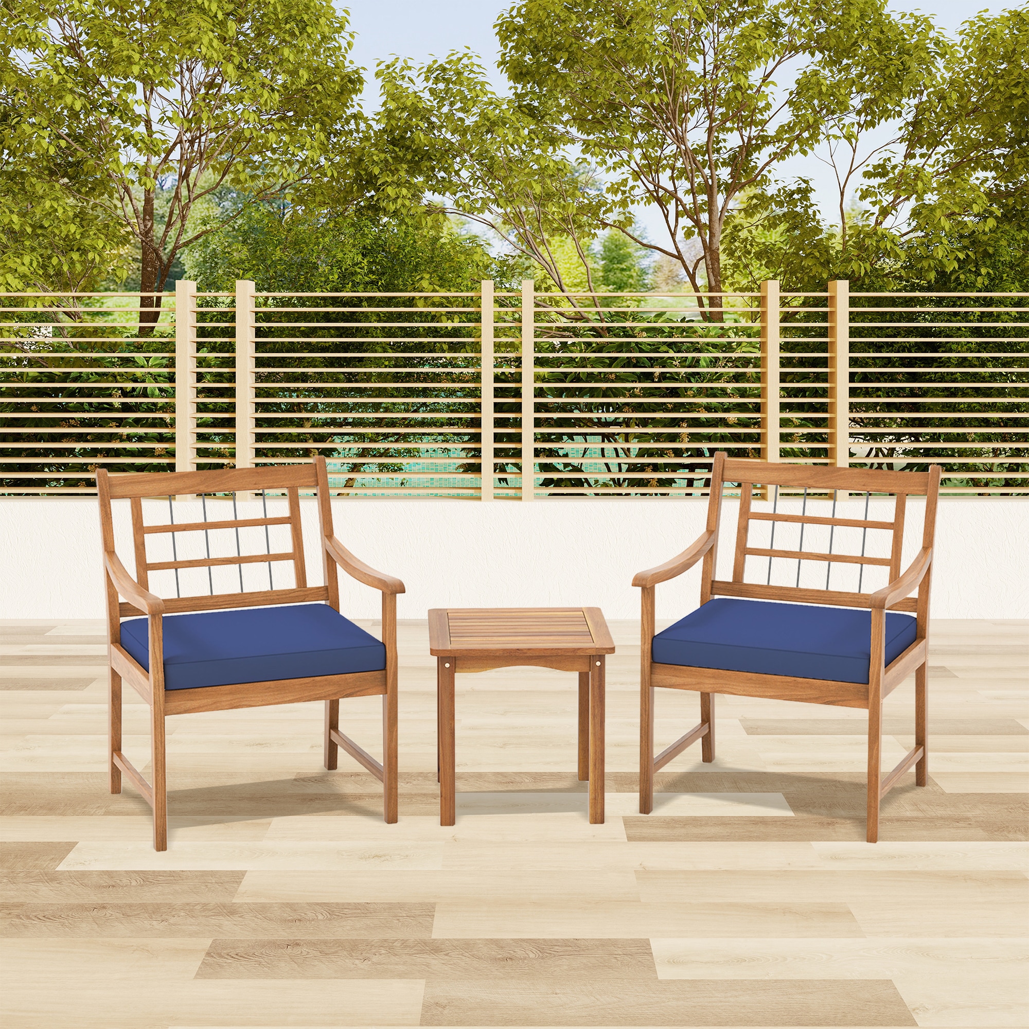 LIVIZA OUJ72587NY Jubilant 3 -Piece Patio Conversation Set with Blue Cushions