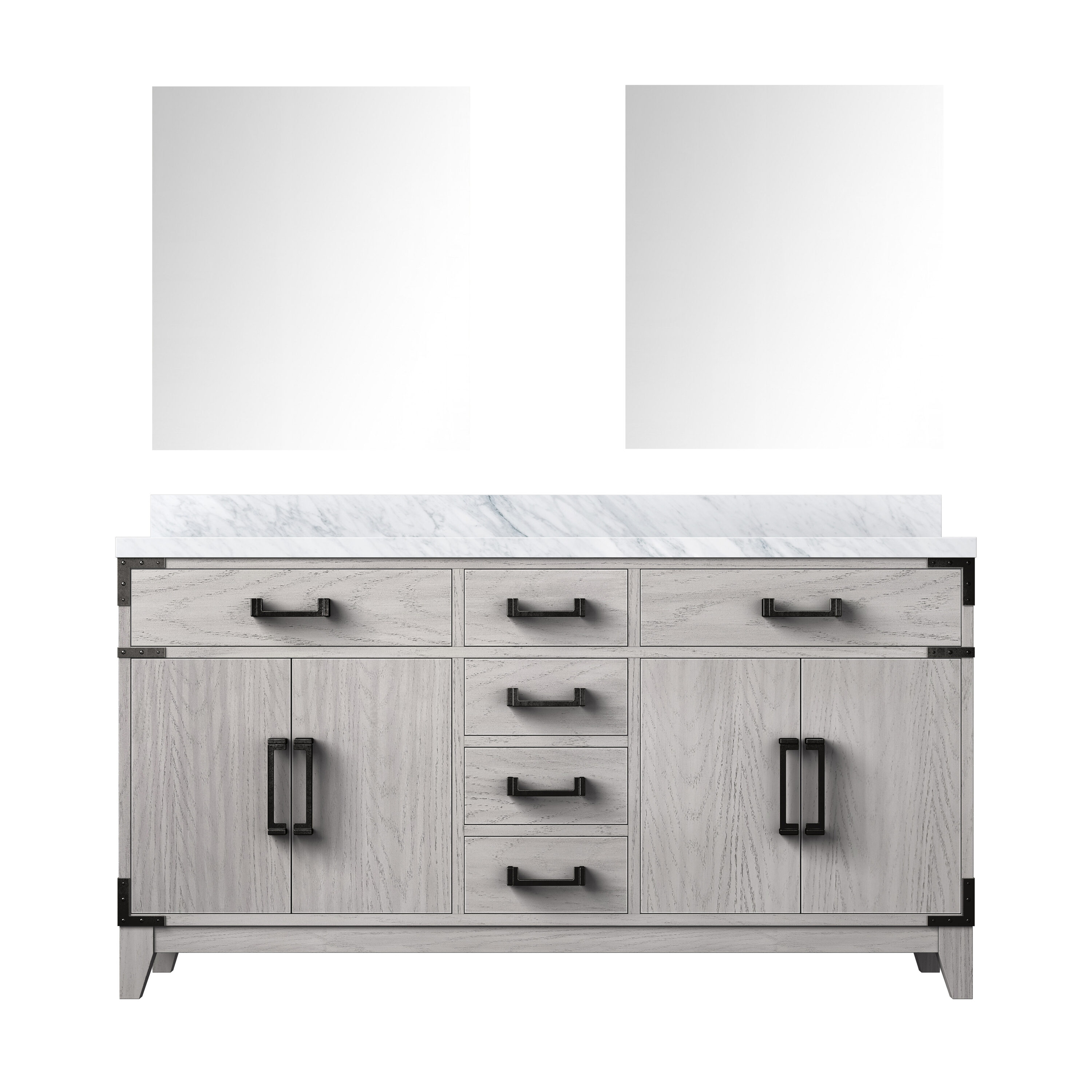 Lexora LVW60DM110 Wilton 60-in White Oak Undermount Double Sink Bathroom Vanity with White Carrara Marble Top (Mirror Included)
