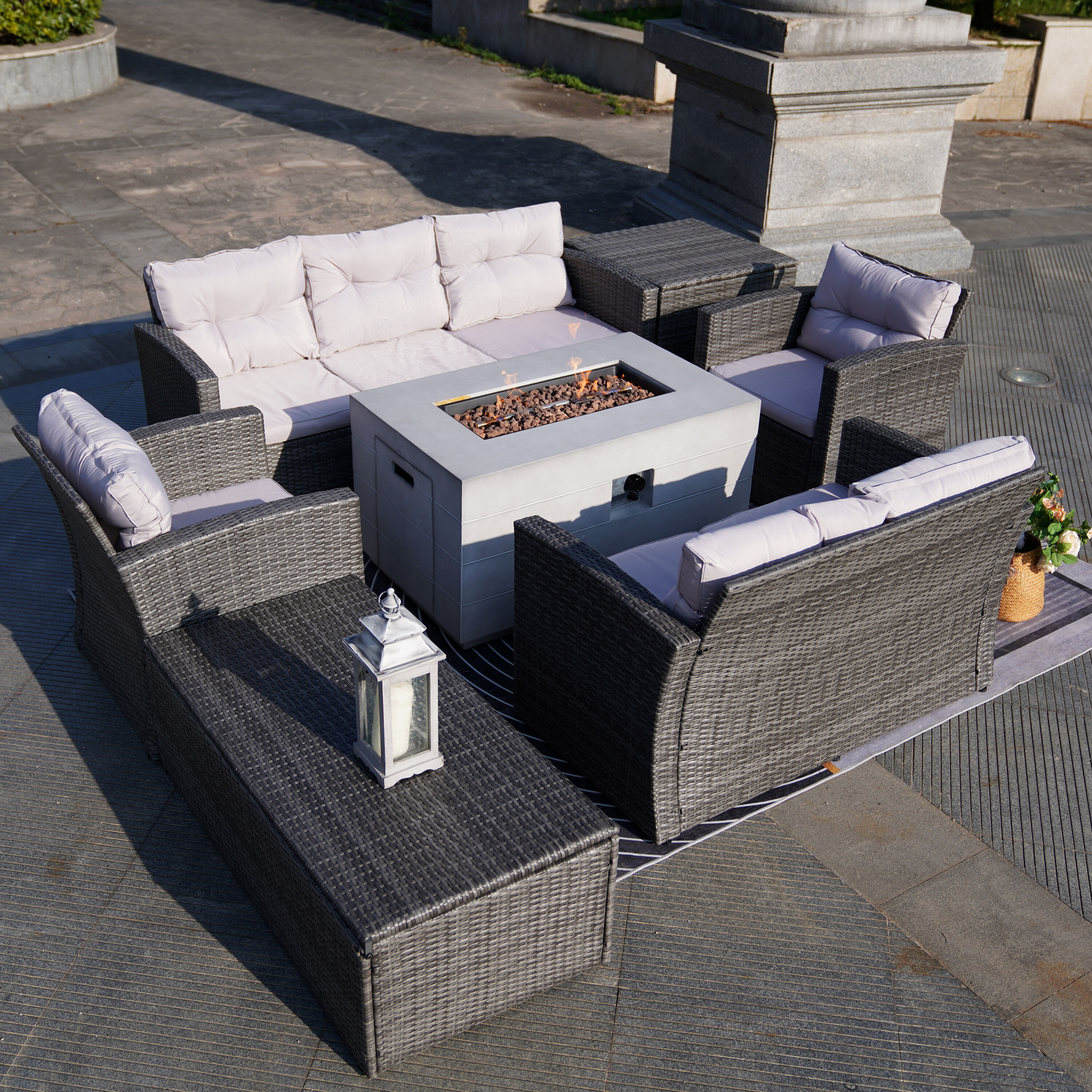 Moda Furnishings MAG-1503-2150-G Winner 8 -Piece Wicker Patio Sofa Conversation Set with Gray Cushions