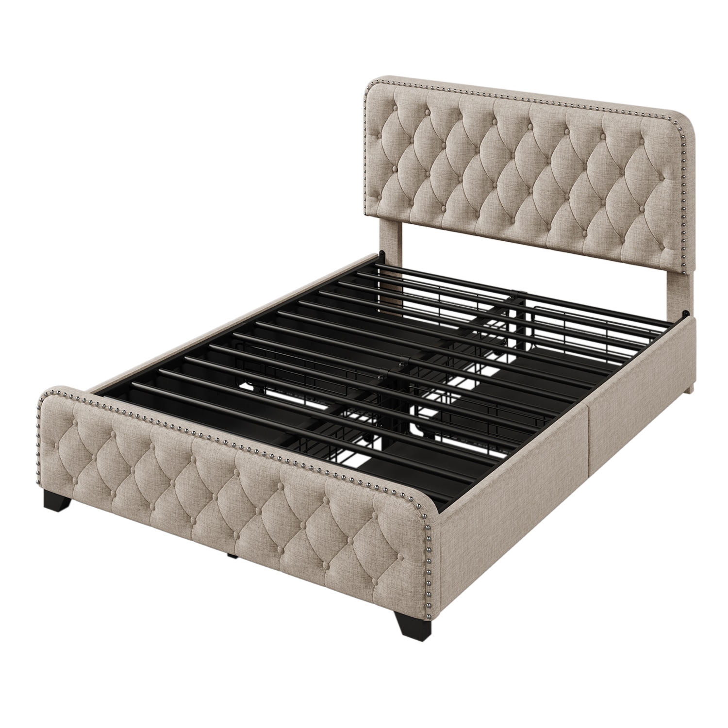 GZMR Upholstered Platform Bed Frame Beige Full Metal Bed Frame With ...