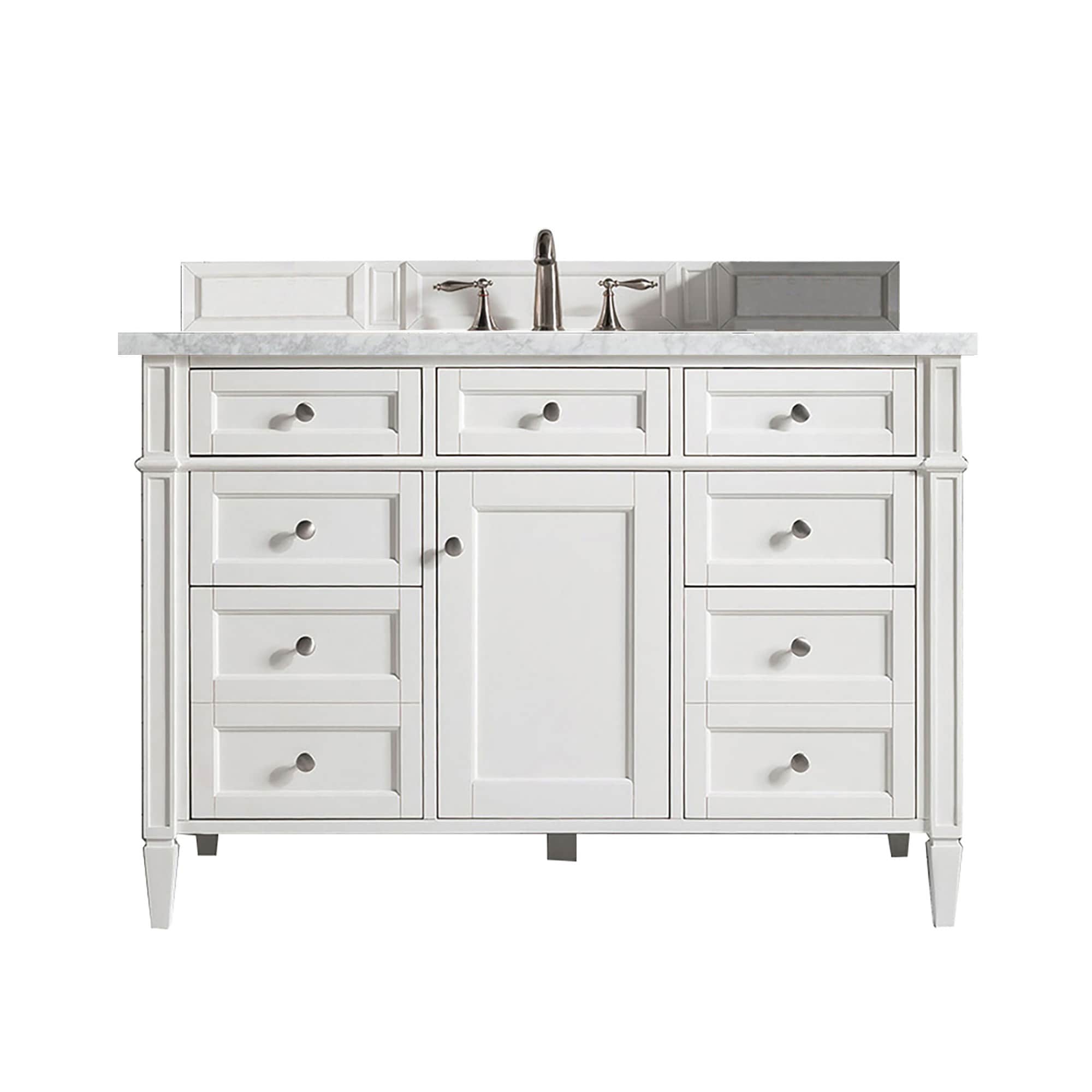 James Martin Vanities 655-V48-BW-3CAR Brittany 48-in Bright White Undermount Single Sink Bathroom Vanity with Carrara White Marble Top