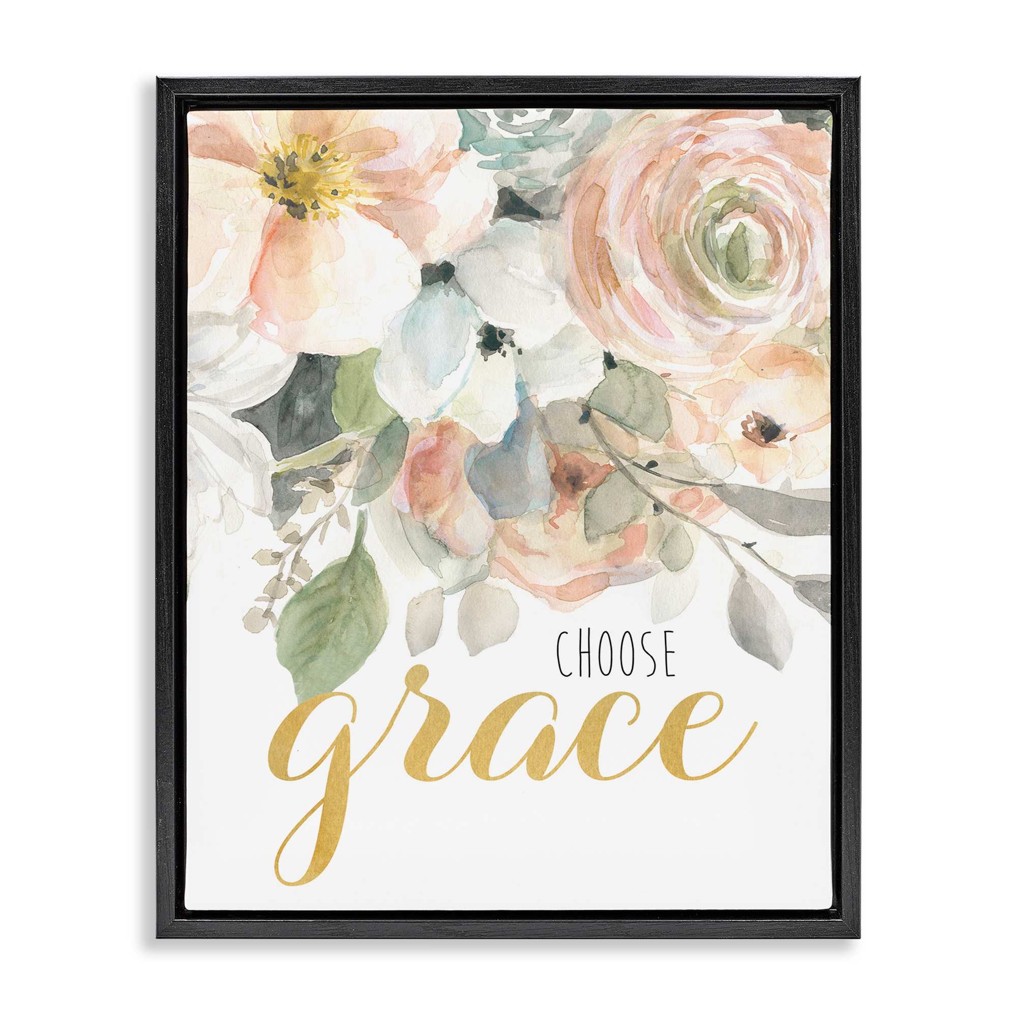 Stupell Industries BS-215-FFB-24X30 Choose Grace on Florals Black Framed Floater Canvas Wall Art By Carol Robinson 25 x 31