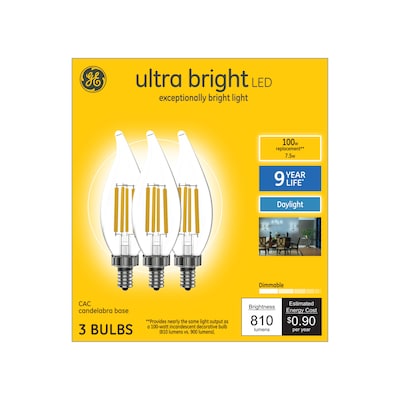 GE Ultra Bright LED 100-Watt EQ CA12 Daylight Dimmable Decorative Light Bulb (3-Pack)