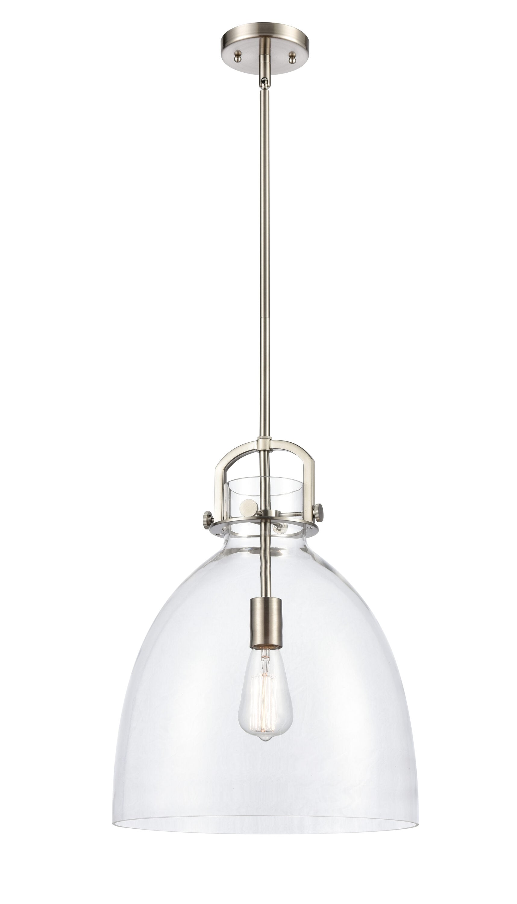 Innovations Lighting 412-1S-SN-14CL Newton Bell Brushed Satin Nickel Industrial Clear glass Dome Medium Hanging Pendant light