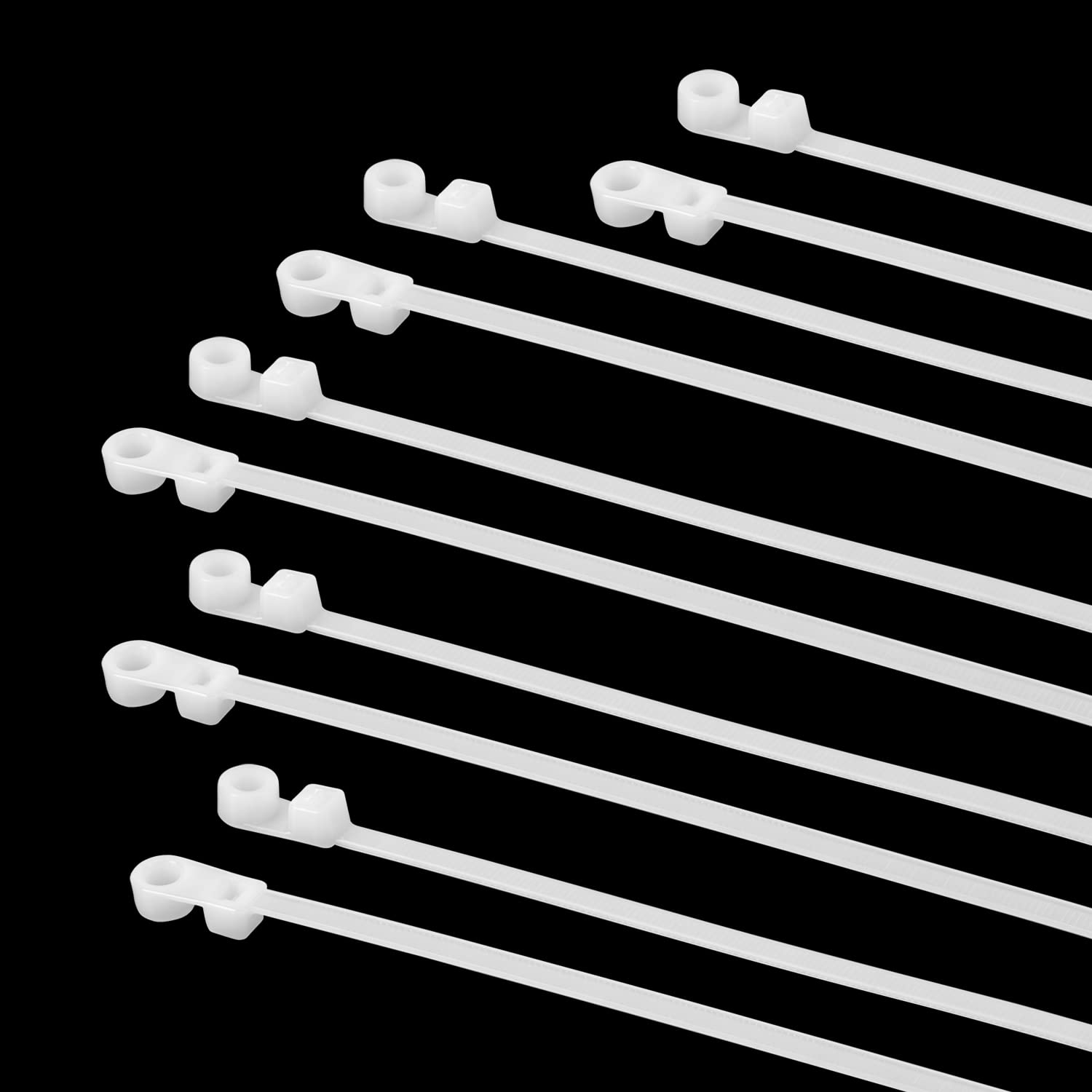 XINGO 8 inch Zip Ties with Screw Hole 40lbs Mountable Cable Ties 100 Pack Heavy Duty Nylon Indoor Outdoor Use