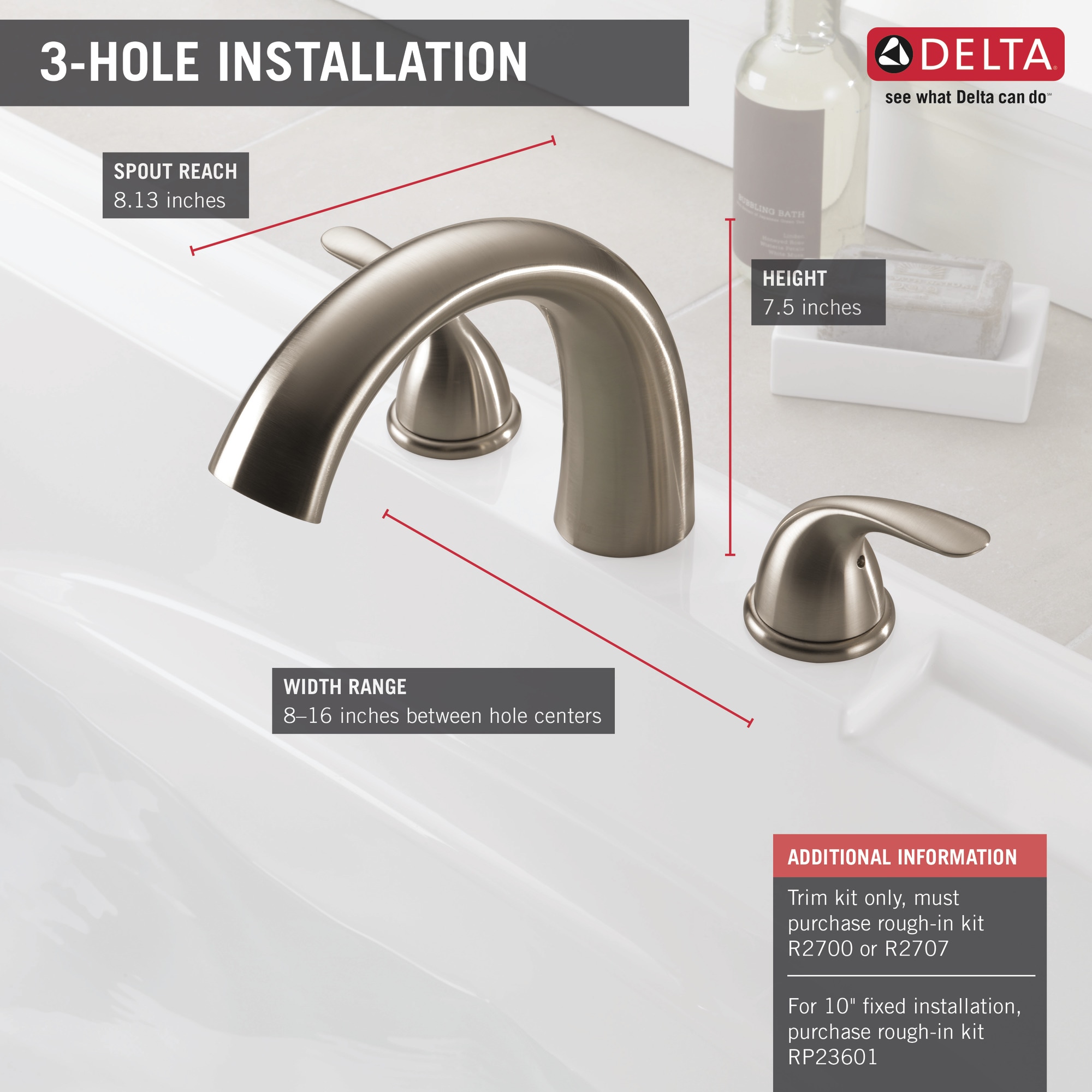 Delta Stainless 2-handle Deck-mount Roman Low-arc Bathtub Faucet