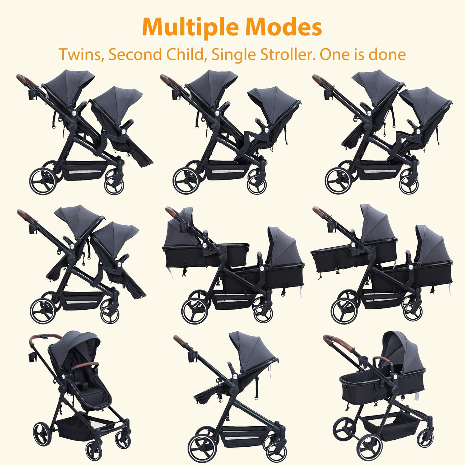 Garvee Tandem Double Stroller Newborn and Toddler Foldable Twin Stroller  with Reversible Seat 5 Point Safety Harness Adjustable Backrest and Canopy  Storage Basket in the Child Safety Accessories department at Lowes.com