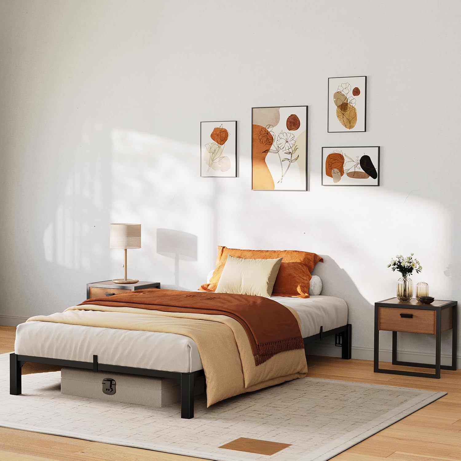 Qeetex DHZ-PHK-33FNURDE 8 inch Twin Bed Frame Heavy Duty Metal Platform Bed Frame with Durable Iron Slat Support and Legs No Box Spring Required No Screws Needed Support Up to 800 Lbs