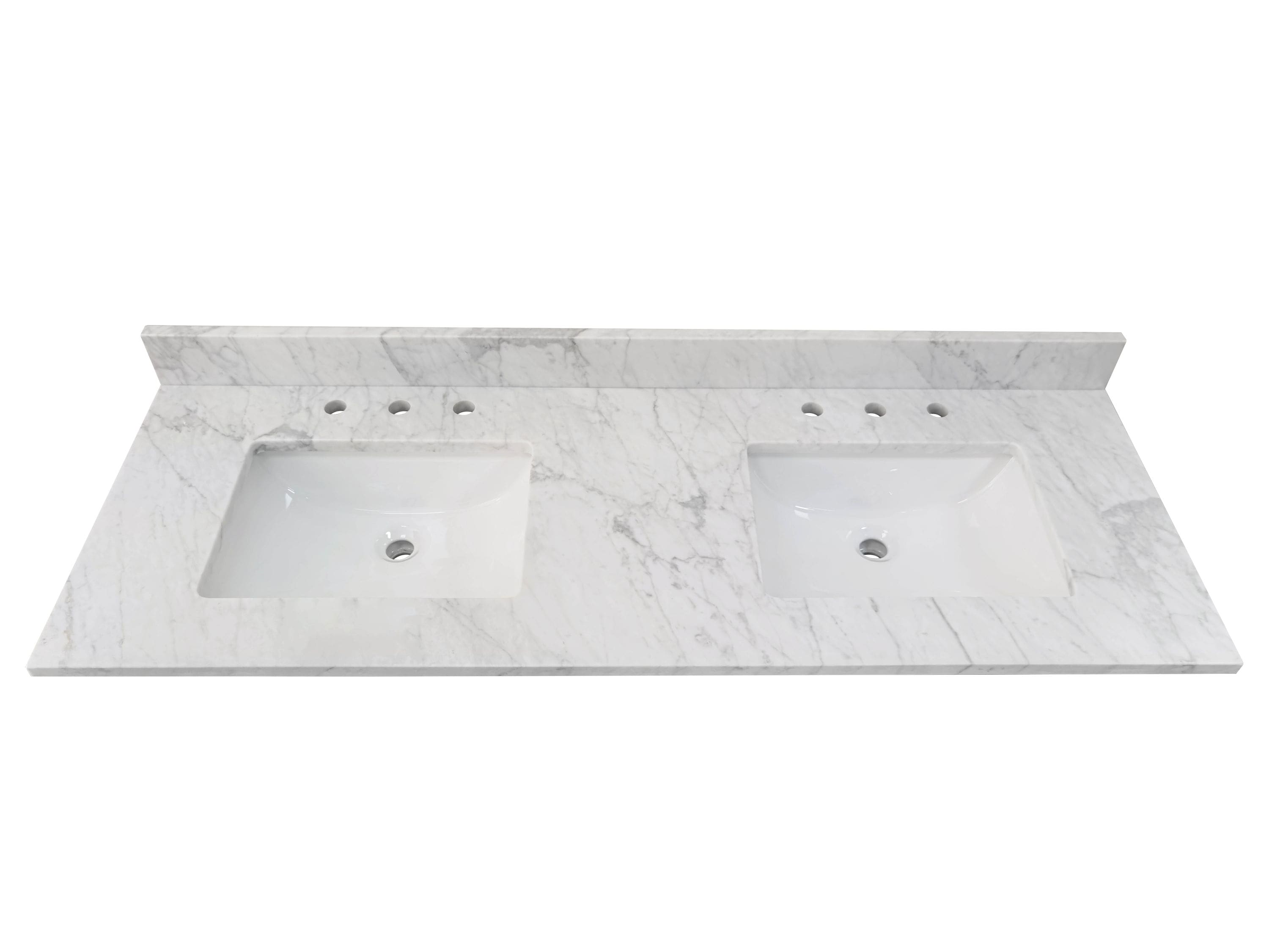 Allen Roth Natural Carrara Marble 61 In White Natural Marble Double Sink Bathroom Vanity Top In The Bathroom Vanity Tops Department At Lowes Com