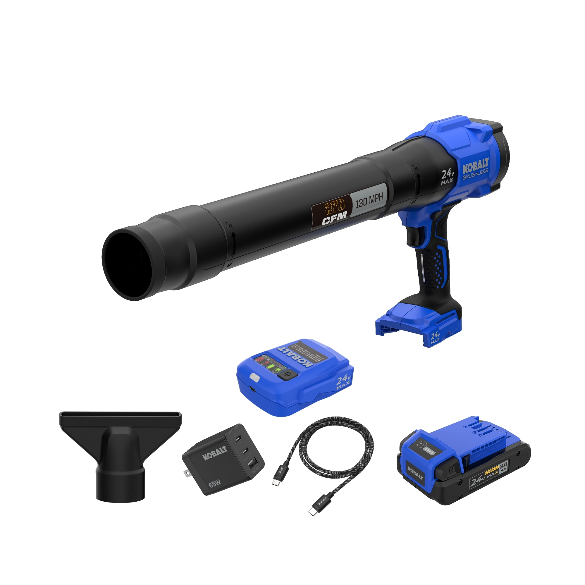 Kobalt 24-volt 270-CFM 130-MPH Battery Handheld Leaf Blower 3 Ah Battery Included Charger Included