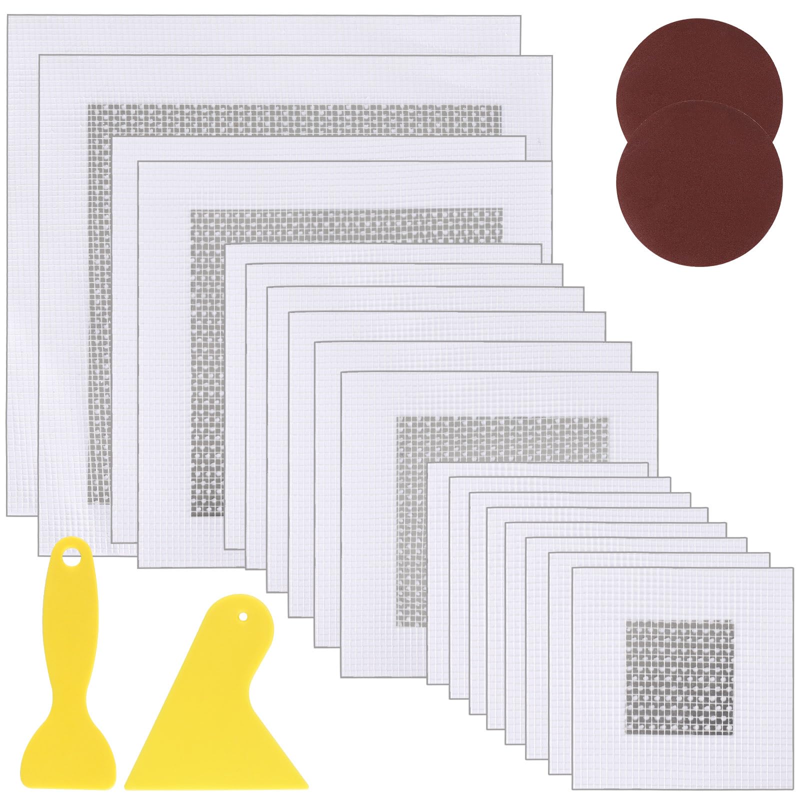 KHKFY  Drywall Repair Kit 22 Pieces Self Adhesive Aluminum Mesh Patches with Scraper and Sandpaper for Hole Repair in Walls