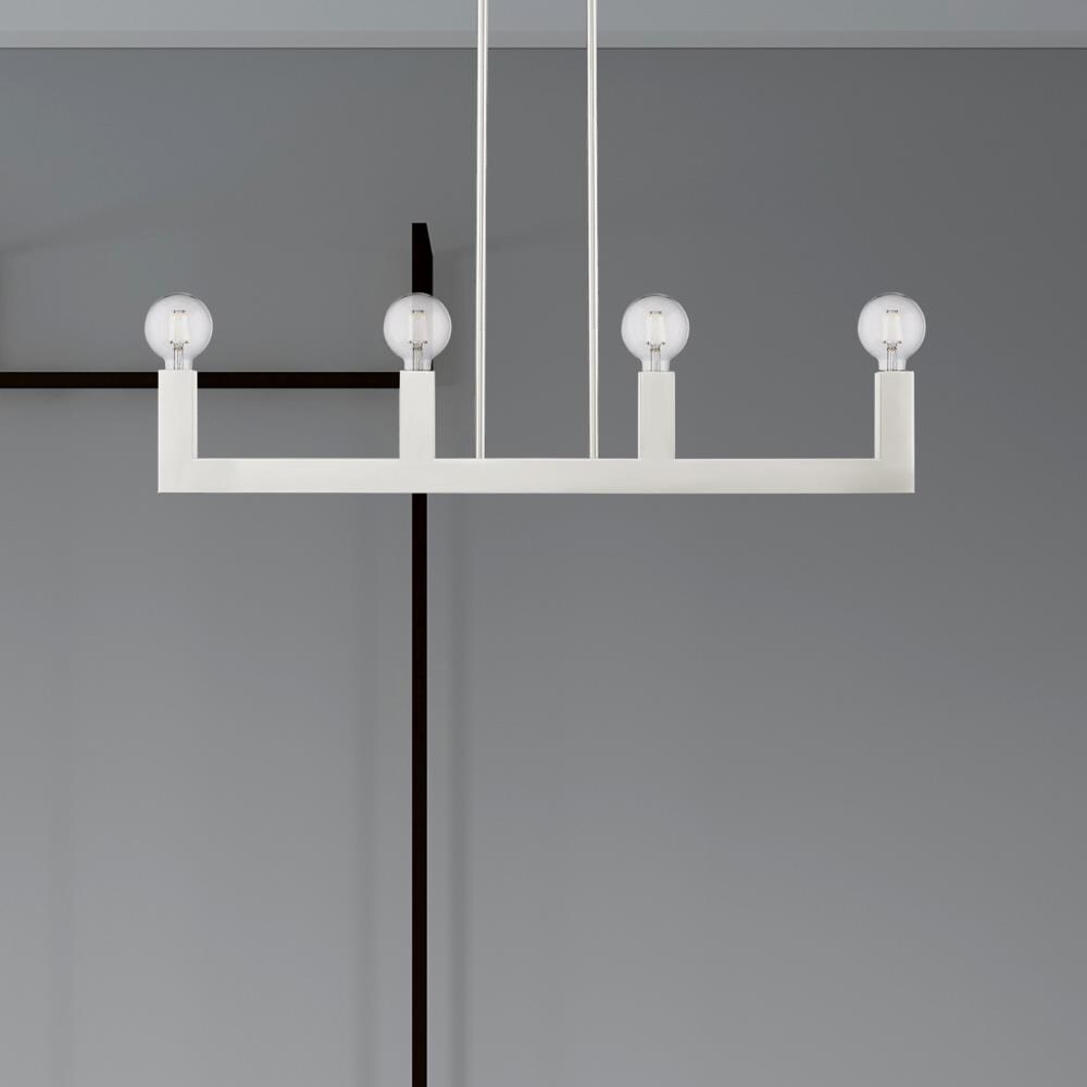 Sleek Minimalist Brushed Nickel & Crystal 4-Light Linear Chandelier