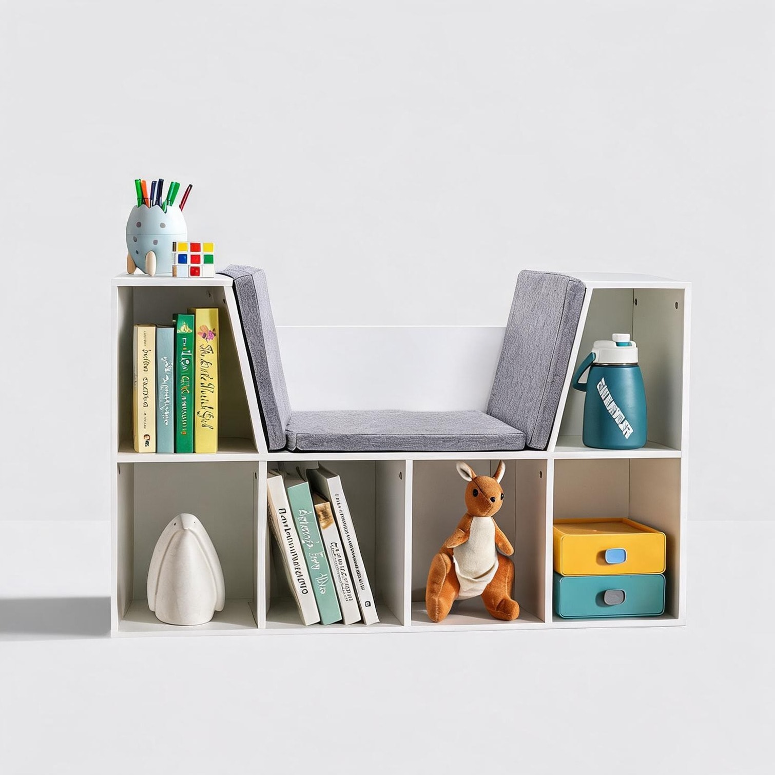 sunjurt White MDF and Melamine Bookcase featuring 15.9 x 4.6 x 9.2 in with 6 Cubby Shelves