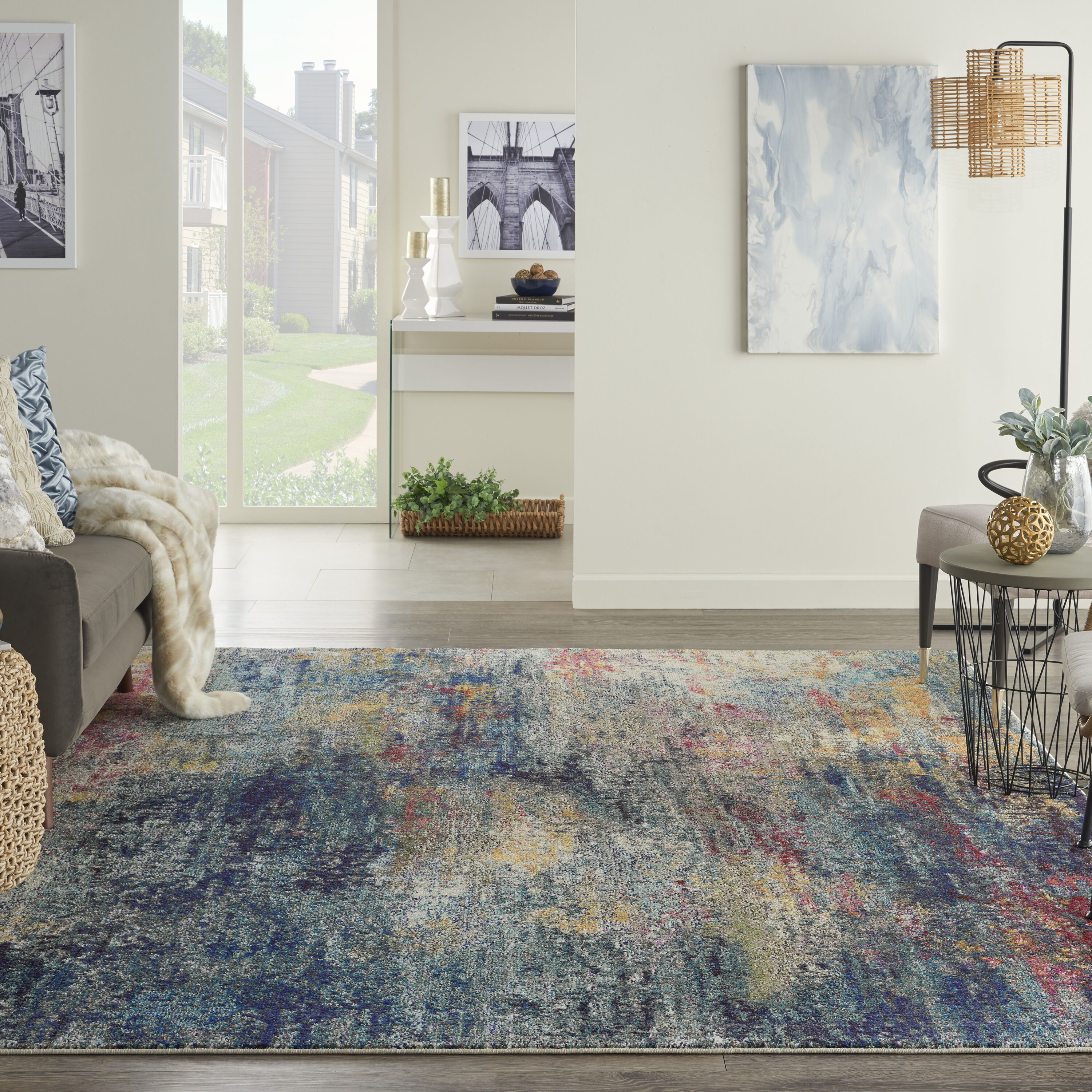 Nourison 99446794055 Celestial 7 x 10 (ft) Loomed Polypropylene Multicolor Rectangular Indoor Abstract Area rug
