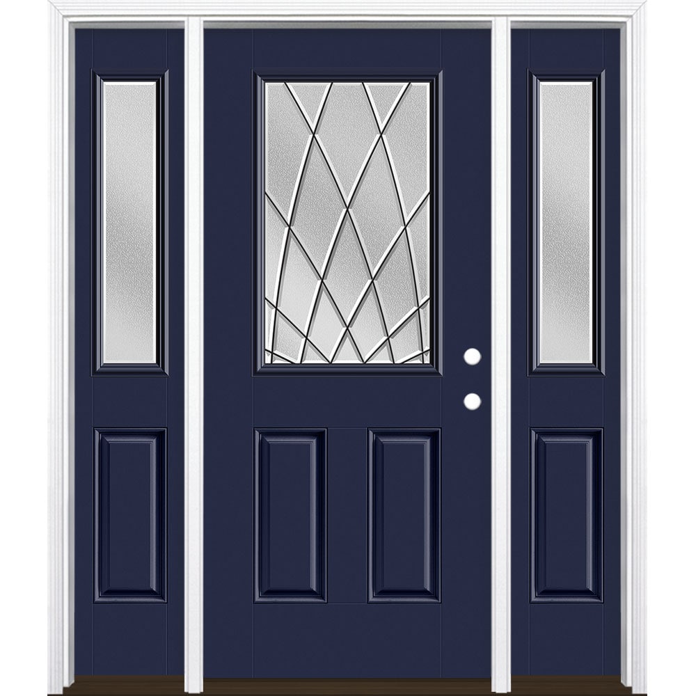 Masonite 3423593 Ventata 60-in x 80-in x 4-9/16-in Fiberglass Half lite Left-hand inswing Eclipse Painted Prehung Single door with sidelights Front Door with Brickmould Insulating core Decorative glass