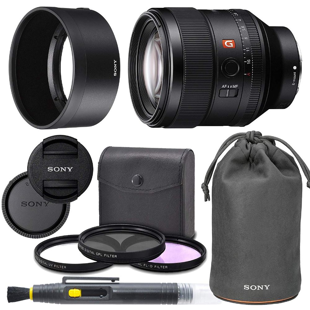 Sony  FE 85mm f/1.4 GM Lens with AOM Pro Kit - includes pouch - UV filter - CPL - FL-D filter - filter pouch - cleaning pen -  front and rear caps
