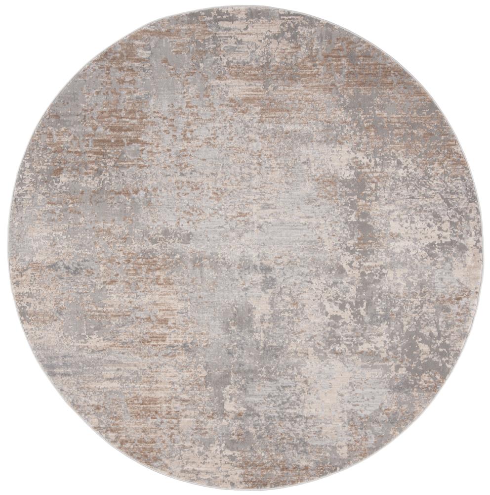 Beige and Gray Round Abstract Synthetic Area Rug
