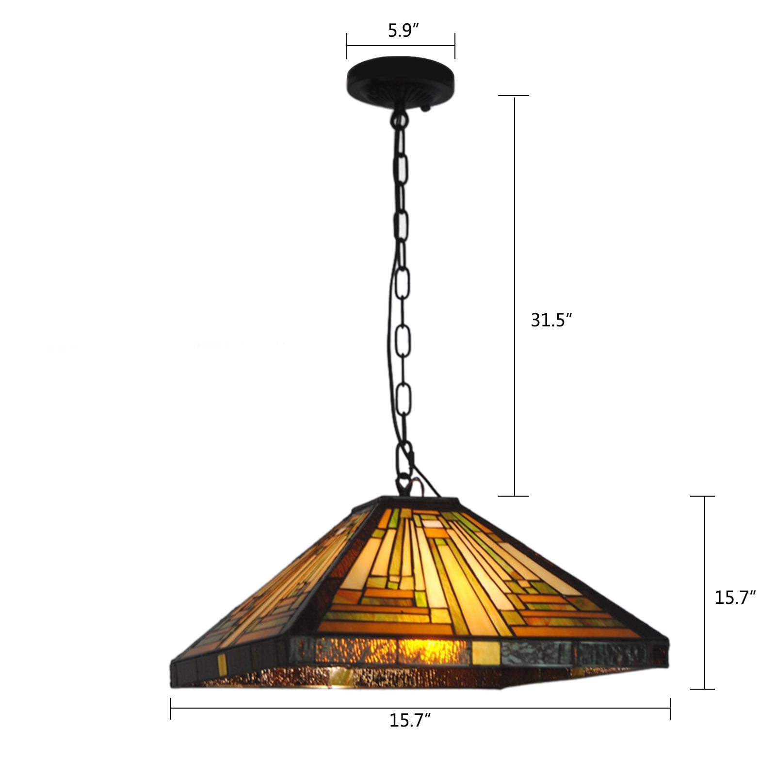 Bronze Tiffany-Style Mission 17" Glass Ceiling Pendant