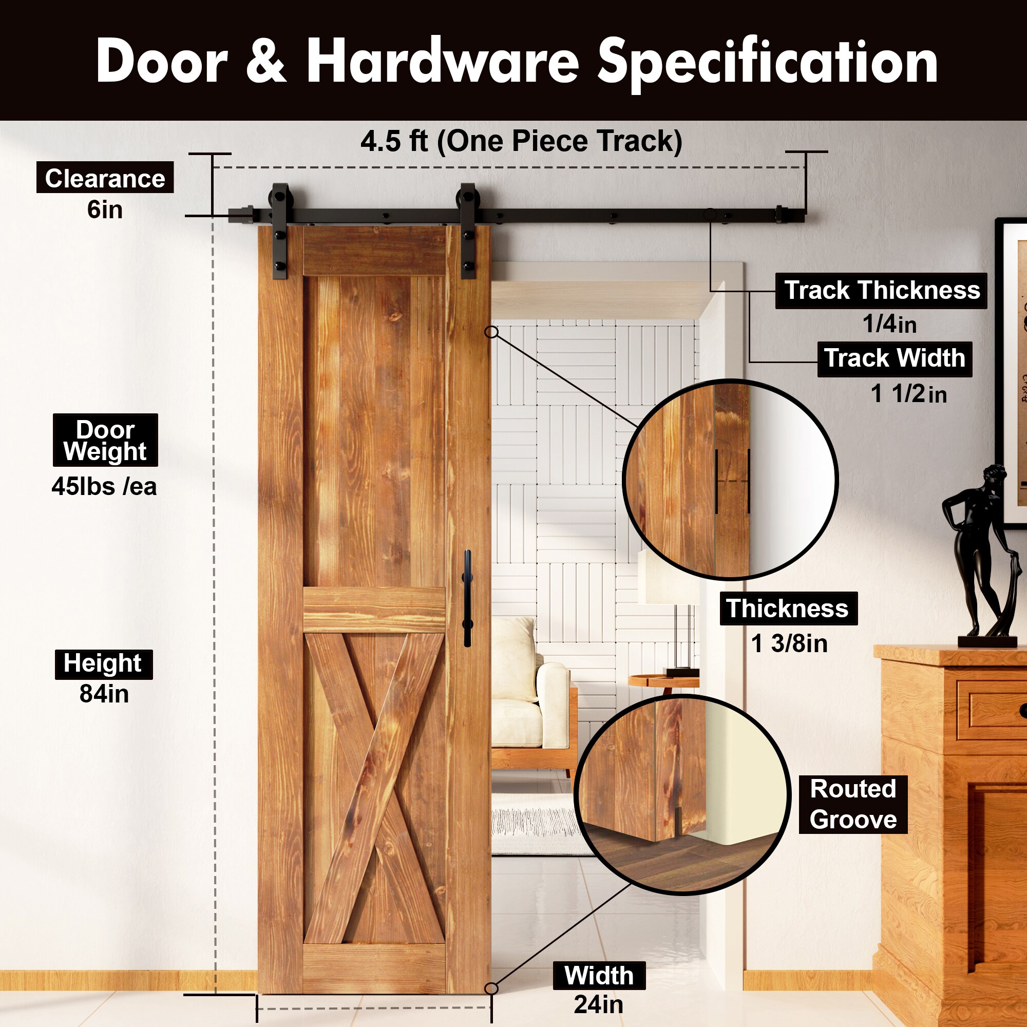 HOMACER YT1TGH054C-2484-X-EA Barn-Doors - View #7