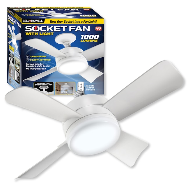 BELL + HOWELL Socket Fan 15.4-in White Indoor Flush Mount Ceiling Fan with  Light and Remote (4-Blade) in the Ceiling Fans department at