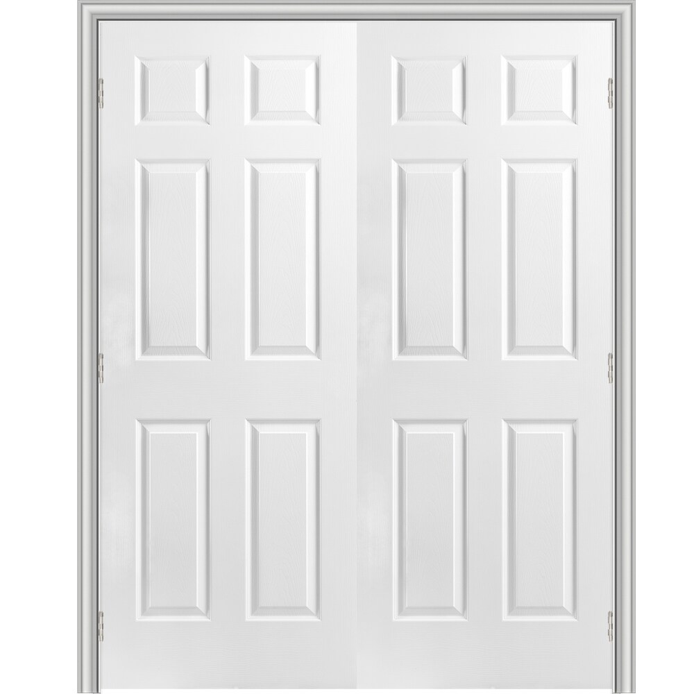 RELIABILT 412504 48-in x 80-in Off-white Hollow core 6-panel Reversible/Universal Textured Unfinished Molded composite Split Jamb Double Prehung Interior Door 376 Casing