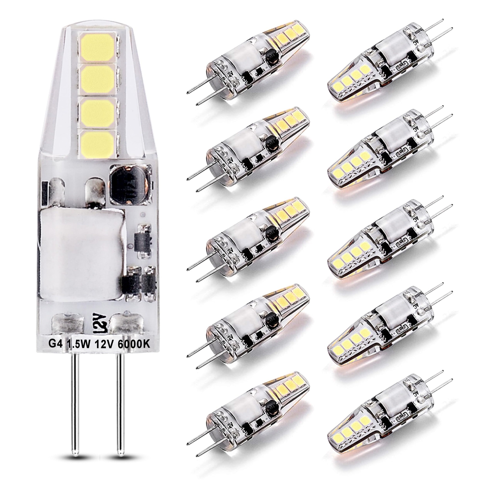 Etokfoks  G4 RV Ceiling Recessed Puck LED Light Bulb 12V JC Bi Pin T3 1 5W 6000K Daylight White 10W 20W Equiv 10pcs