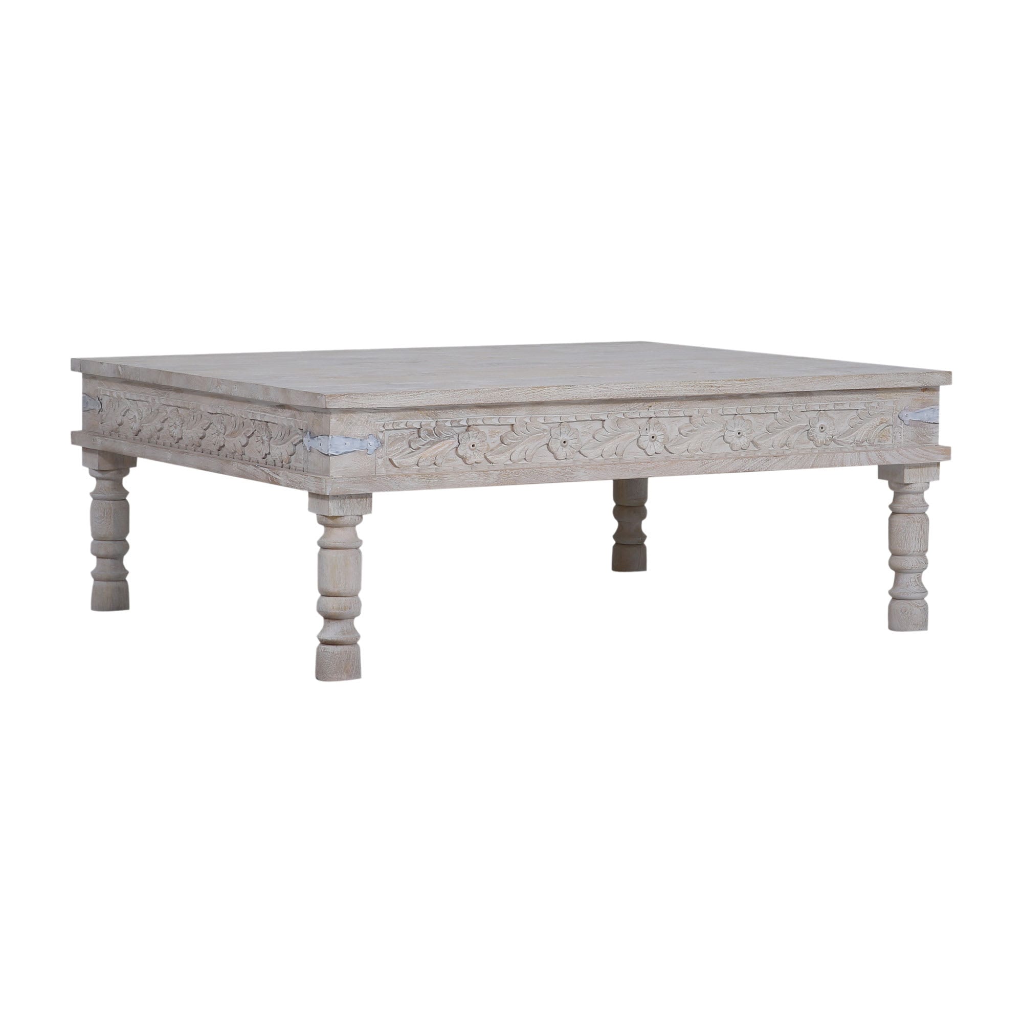 Maven Lane ML-EMI-01W Emin Handmade Heritage Rectangular Wooden Coffee Table Real Wood Middle Center Table for Small Spaces in White Distressed Finish