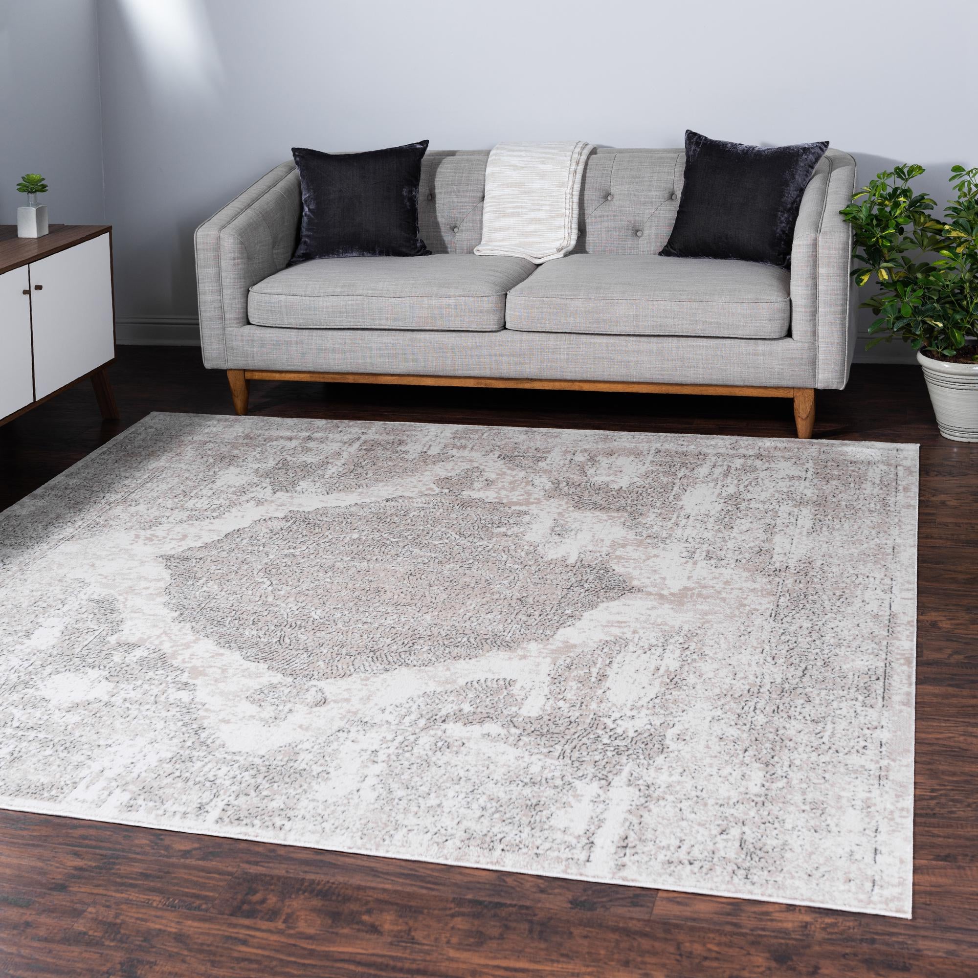 Unique Loom 3147361 Portland 8 x 8 (ft) Loomed Polypropylene Ivory Square Indoor Medallion Area rug