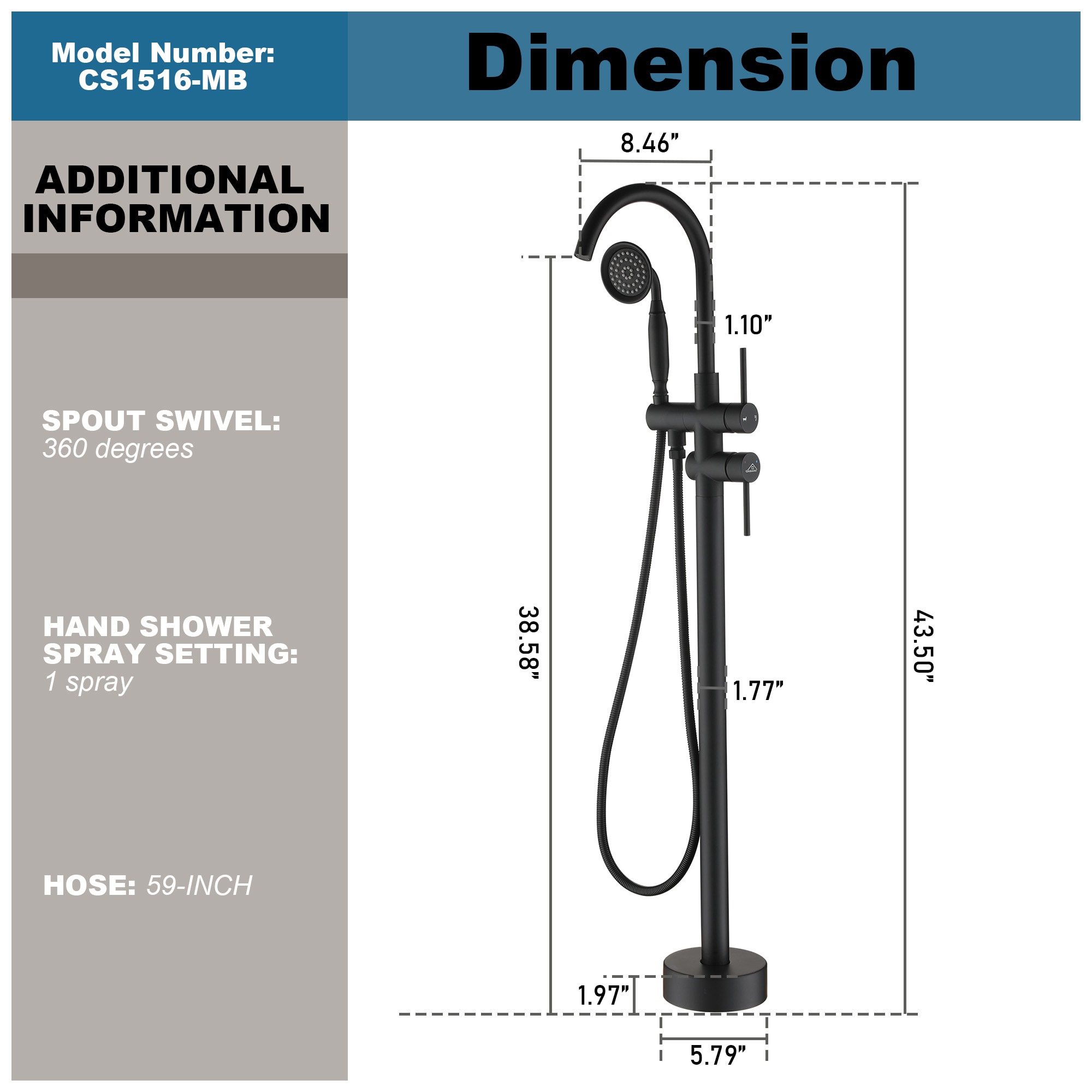 CASAINC CS1516-MB Roman-Tub-Faucets - View #7
