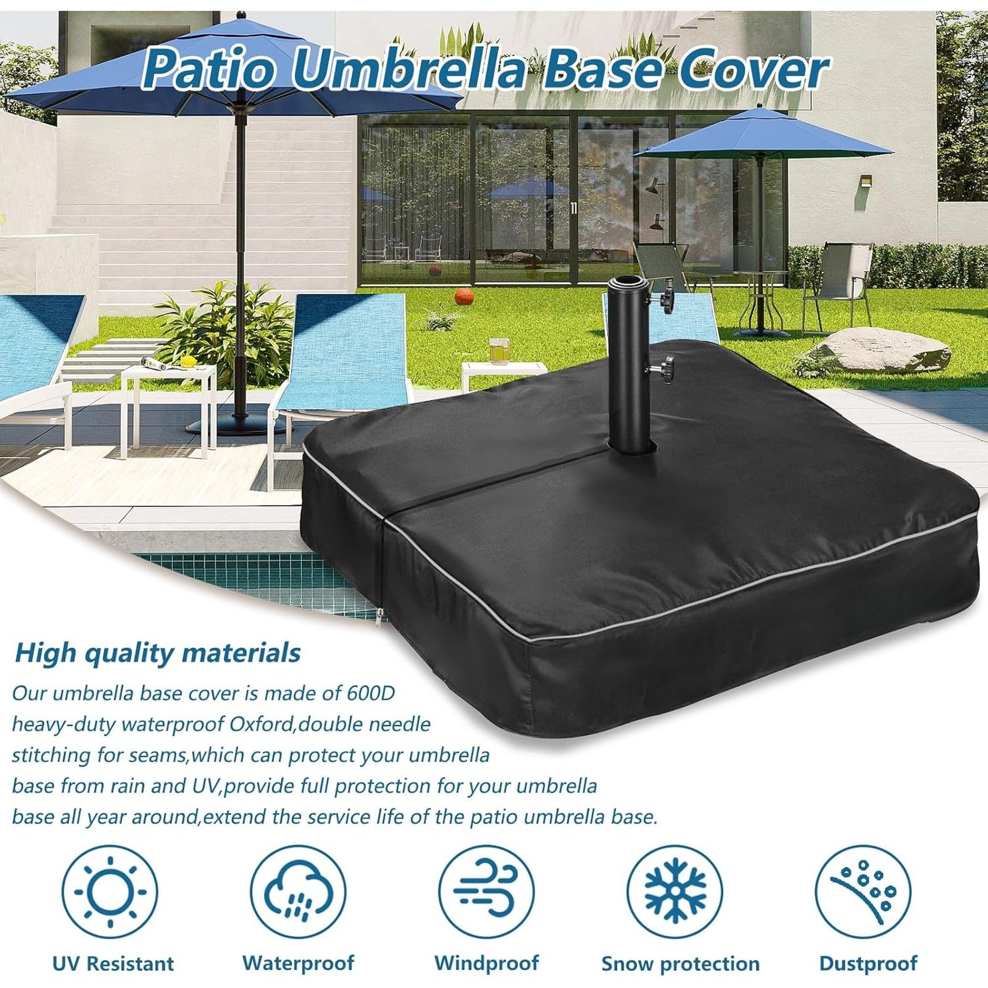 lowes patio umbrella base cover Cover, 30x30x5 Inch Oxford Cloth Square Waterproof Weight Outdoor Umbrella Stand Base with Storage Bag for Yard Poolside Garden Beach Table Use : Patio, Lawn & This patio umbrella base cover is designed to help protect outdoor umbrella stands from rain Aoodor Heavy Duty Patio Umbrella