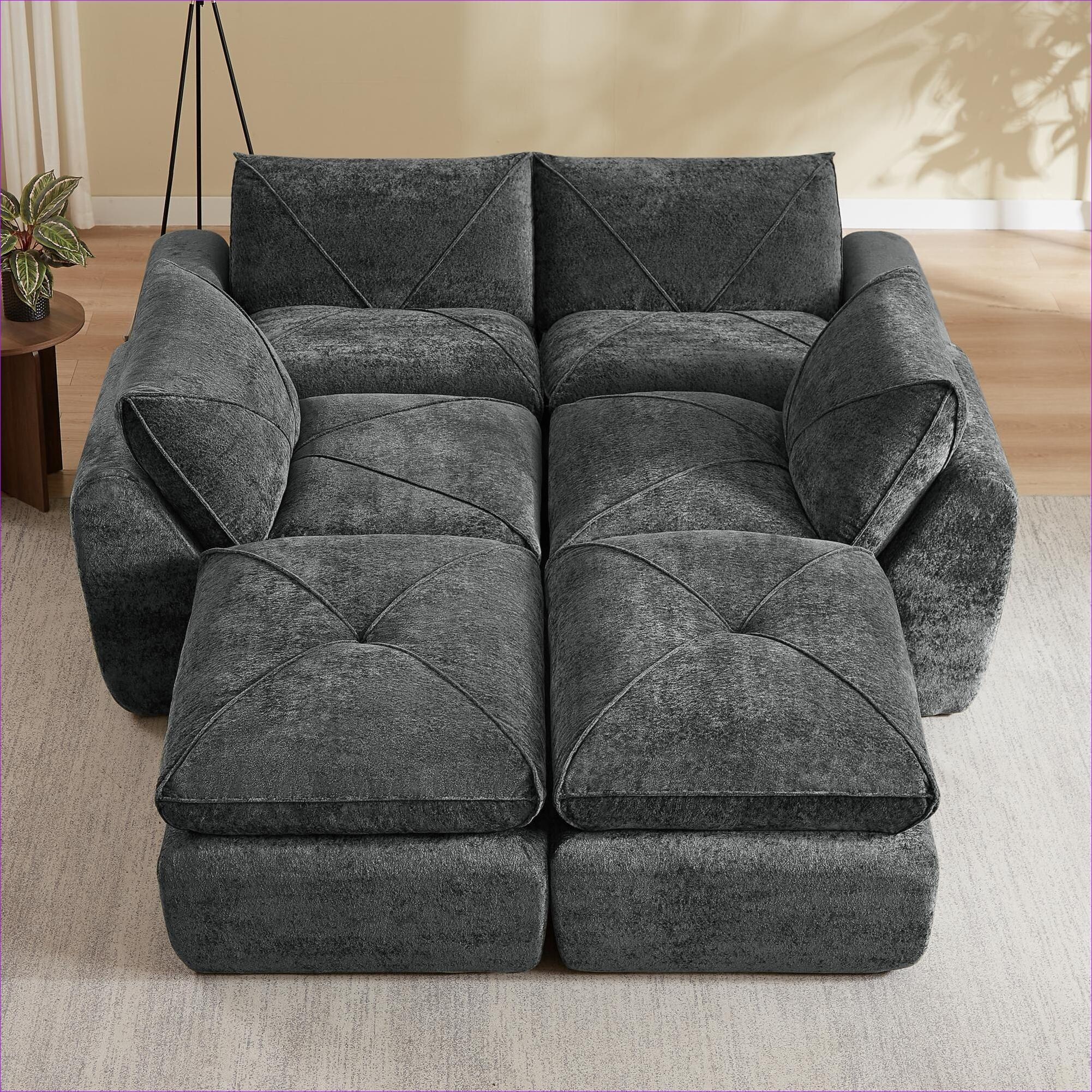 Watnature Modern Minimalist 4-Seater Sectional Sofa Soft Gray Chenille ...