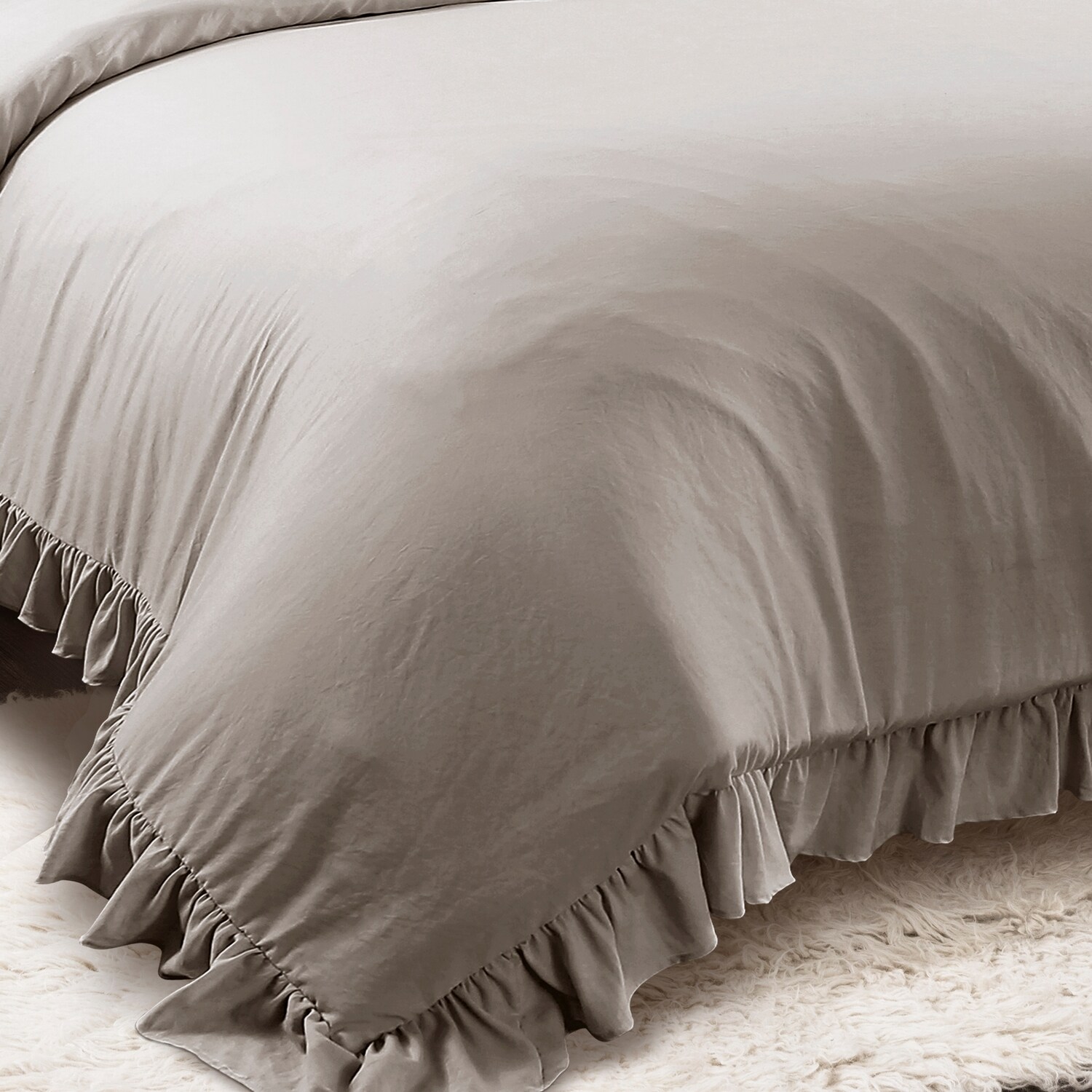 King Size Gray Microfiber Ruffled Comforter Set