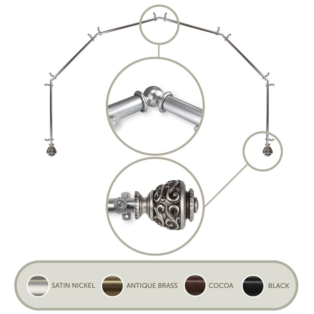 Hart & Harlow L6BAY-89-5 13/16-in Gianna 6-Sided 28-in to 48-in Satin nickel Steel Bay window curtain rod with Finials