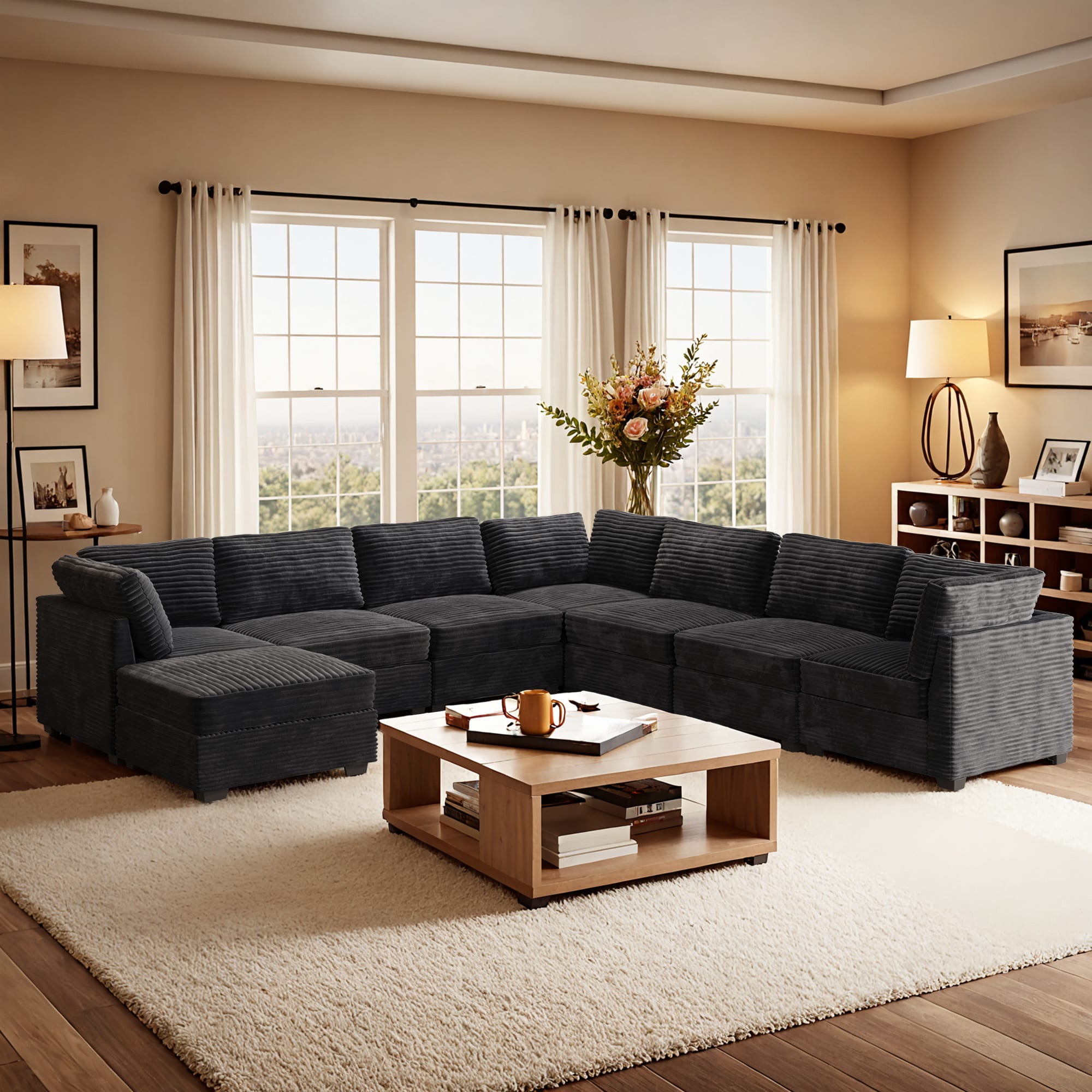 ALTRIGUS 6L-YOYO430-83-AL 131-in Modern Black 6+ -seater Sectional