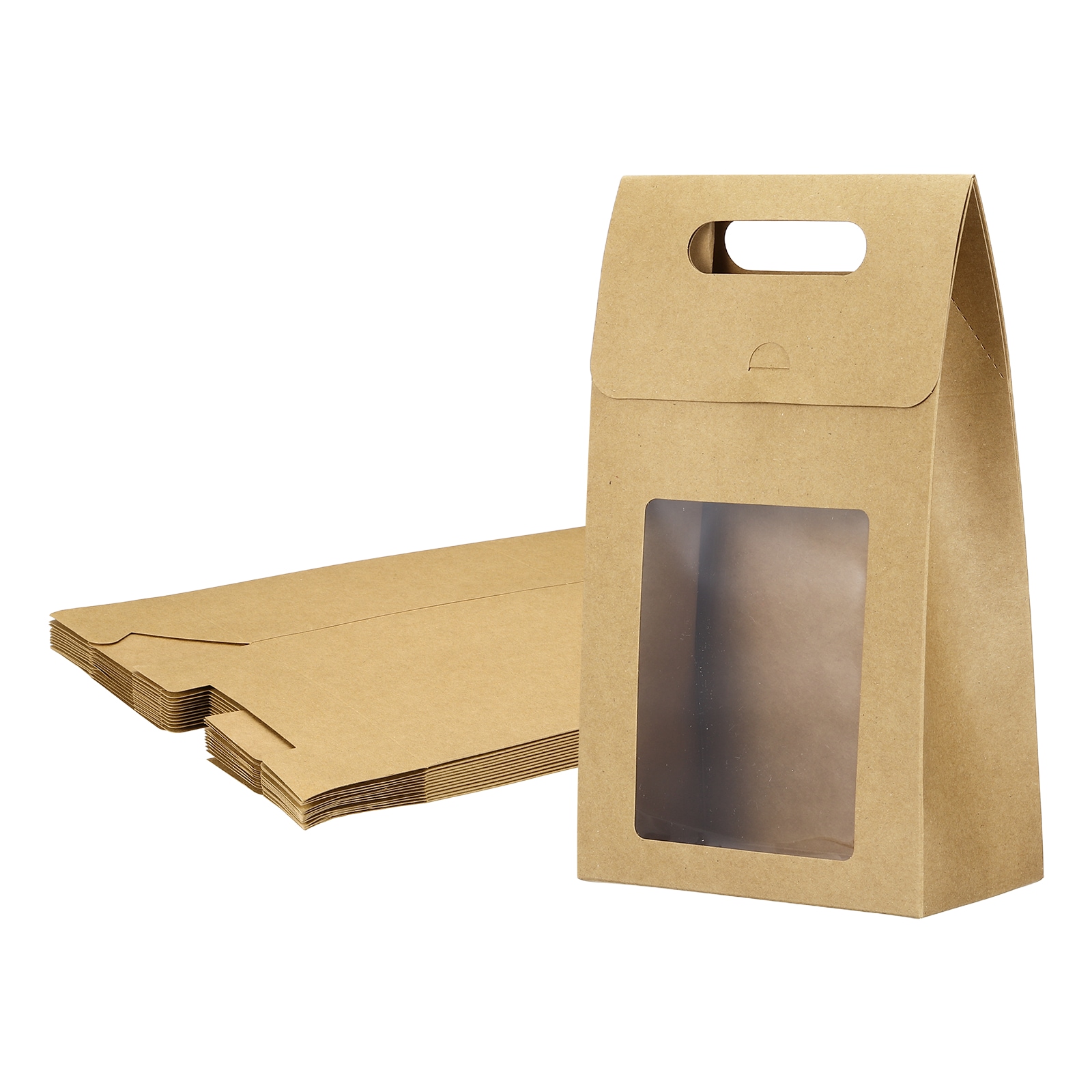 PATIKIL Kraft Paper Bags with Window (3.3 x 6 x 10.2 Inch Brown) (12pcs) Stand Up Gift Bags with Handles Suit for - Party Favor/Wedding/Bridal Shower/Festivals/Gift Packing