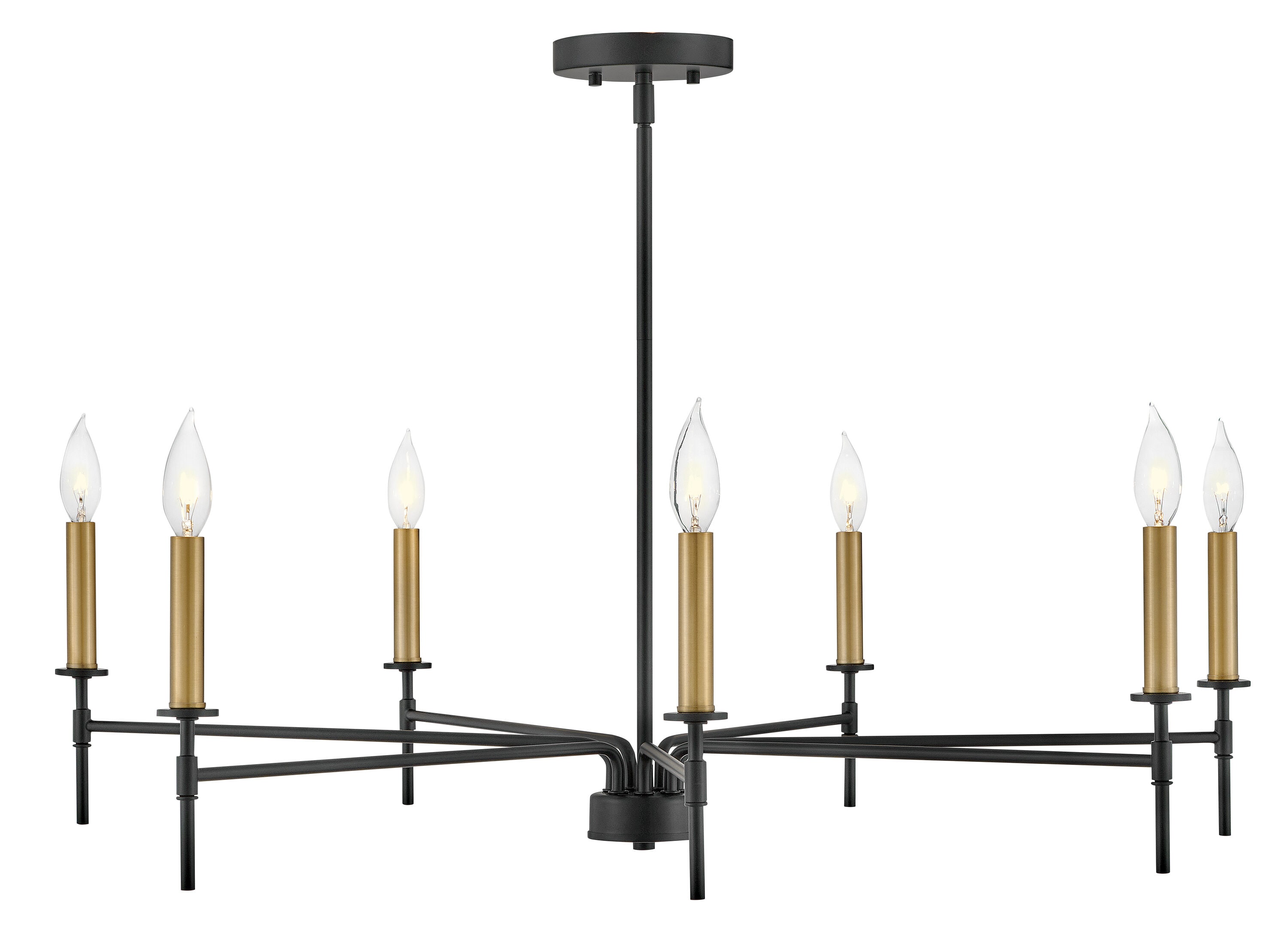 Lark 83077BK Hux 7 -Light Satin Black Modern/contemporary Bare bulb For Use in Bedrooms, Dining Rooms, Foyers, Kitchens, Living Rooms Chandelier