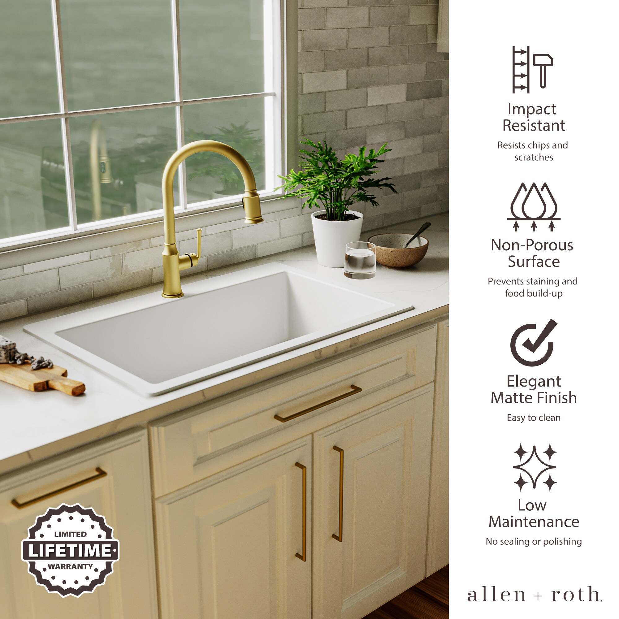 allen + roth Drop-in or undermount 33-in x 22-in Quartz Single bowl Kitchen Sink
