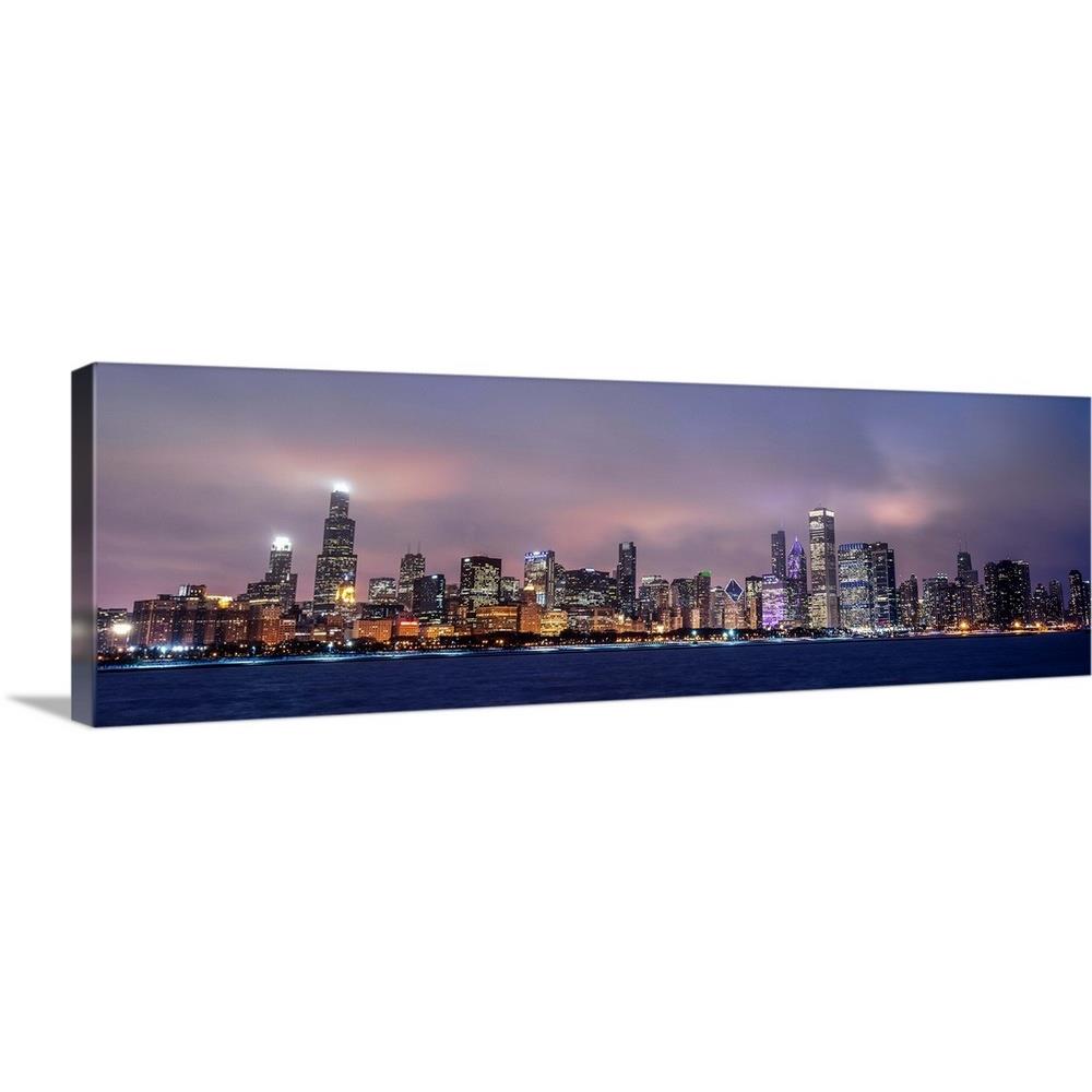 GreatBigCanvas 2417925-24-60X20 Chicago City Skyline at Dusk by 20-in H x 60-in W Abstract Print on Canvas
