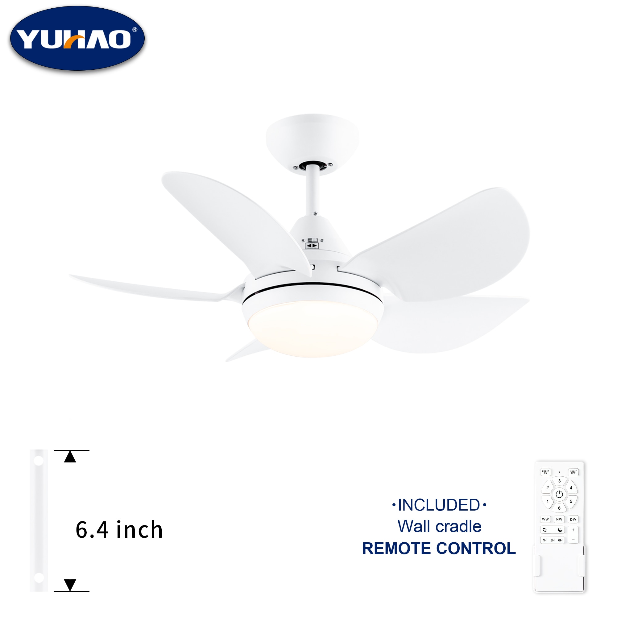 YUHAO LSAC1086WH302 Airedpro 30-in Color-Changing Integrated LED White with Matte Blades Ceiling Fan With Light and Remote ( 5 -Blade )