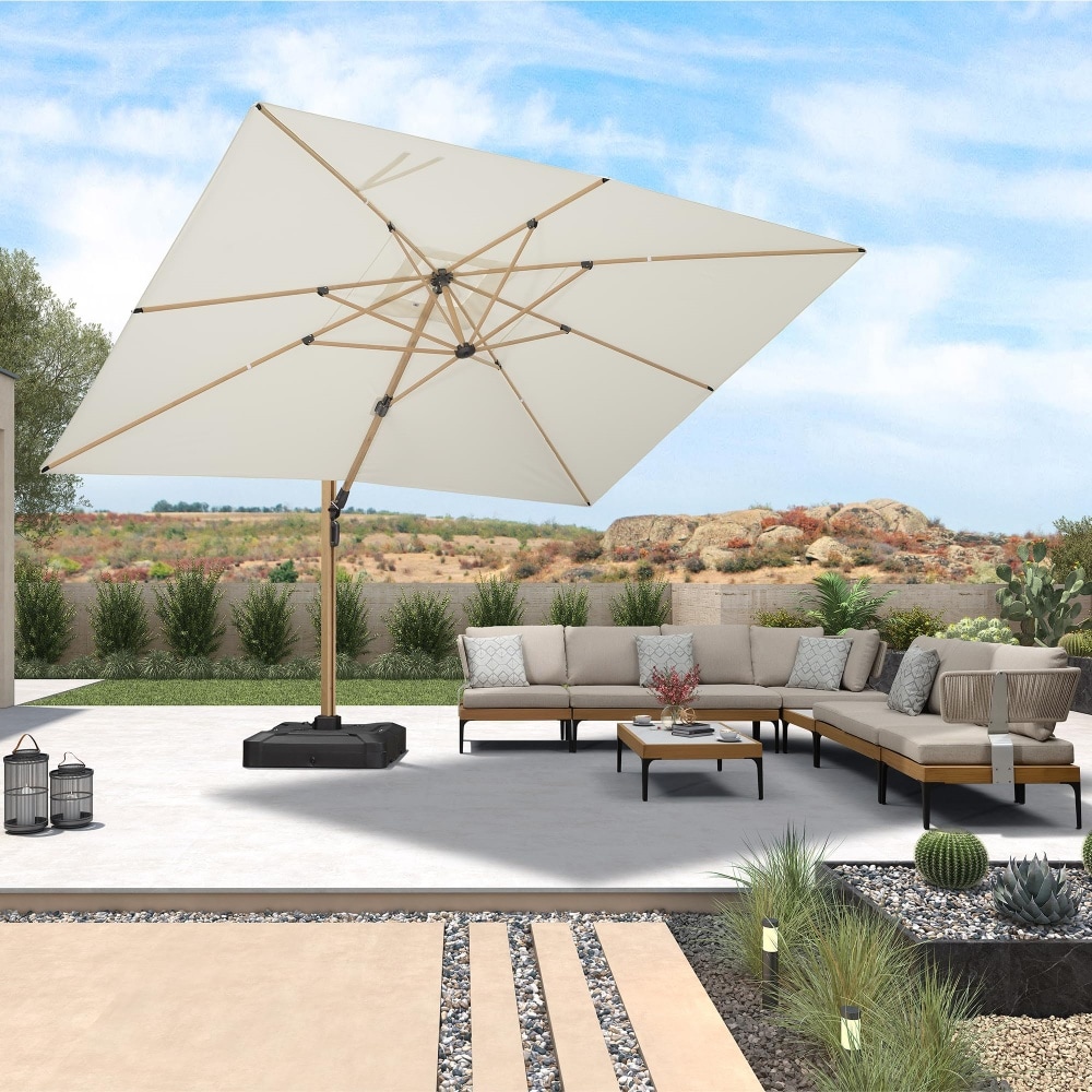 PURPLE LEAF LS06MEB1013-CR 13-ft Aluminum Off-white No-tilt Cantilever Patio Umbrella