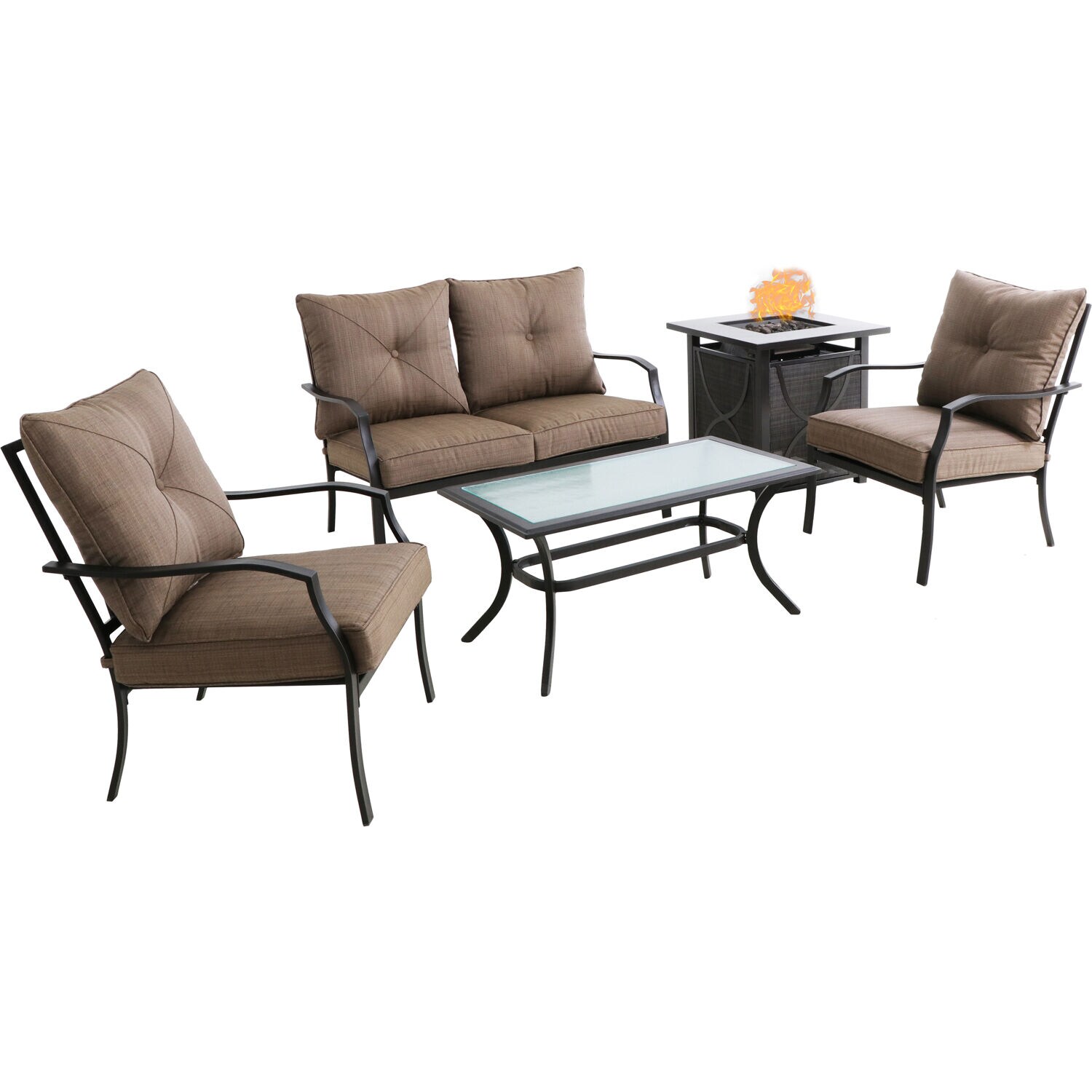Hanover PALM4PCFP-TAN Orleans 5-Piece Patio Conversation Set with Brown Cushions