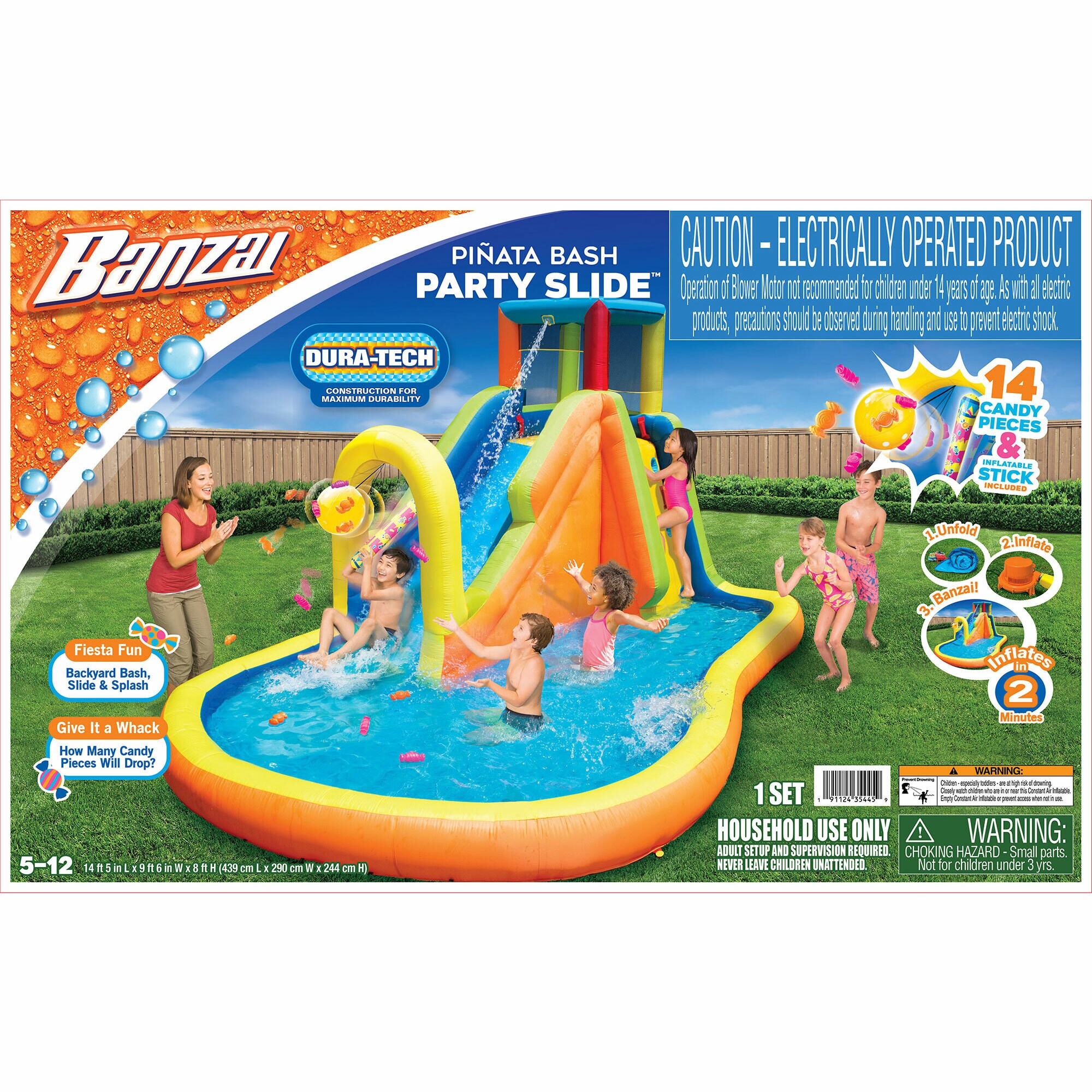 Banzai Inflatable Water Park Slide With Candy Pieces Easy Setup And Portability Ages 5 12 In