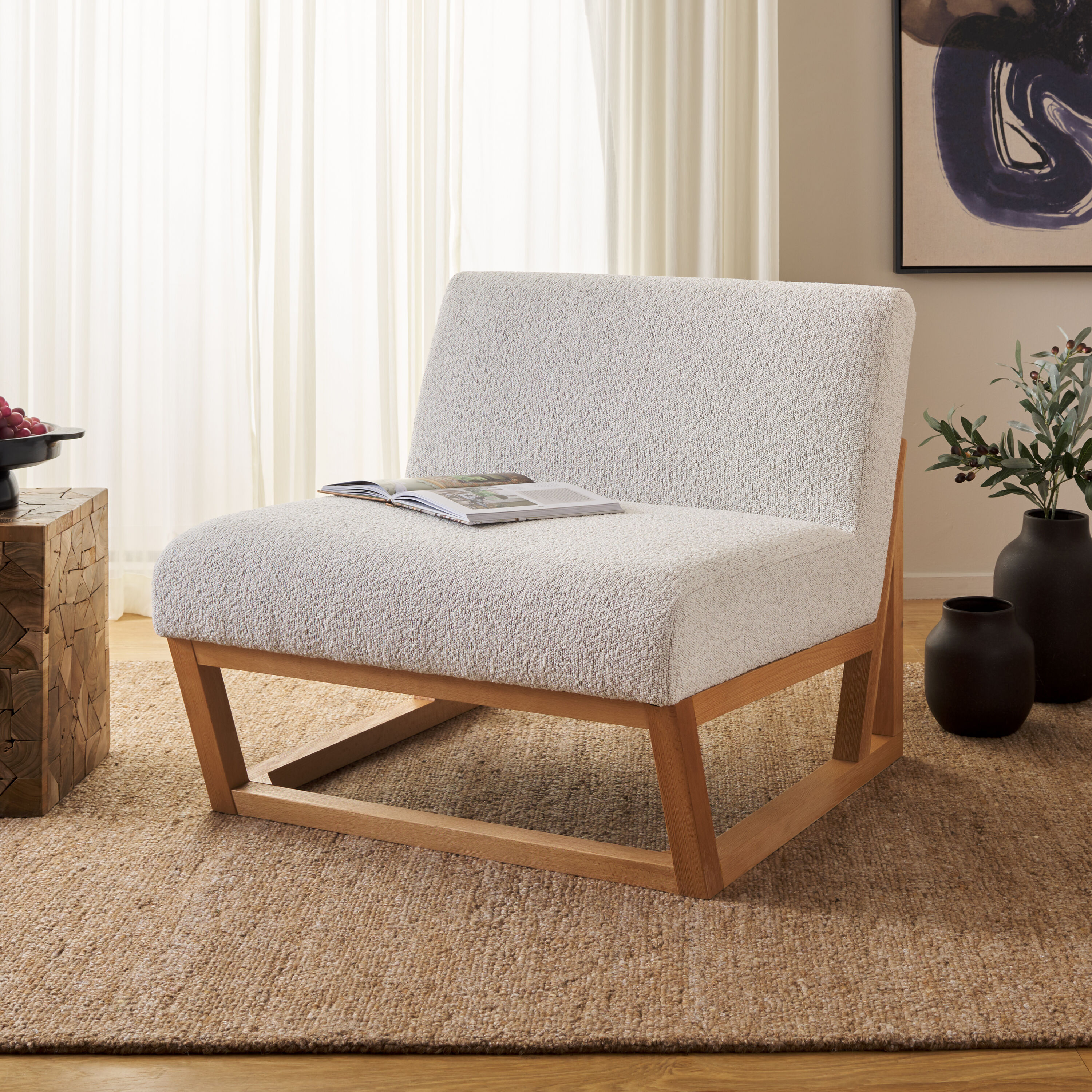 Safavieh Kinsey 29.5-in W Scandinavian Cream/Natural Boucle Slipper Chair