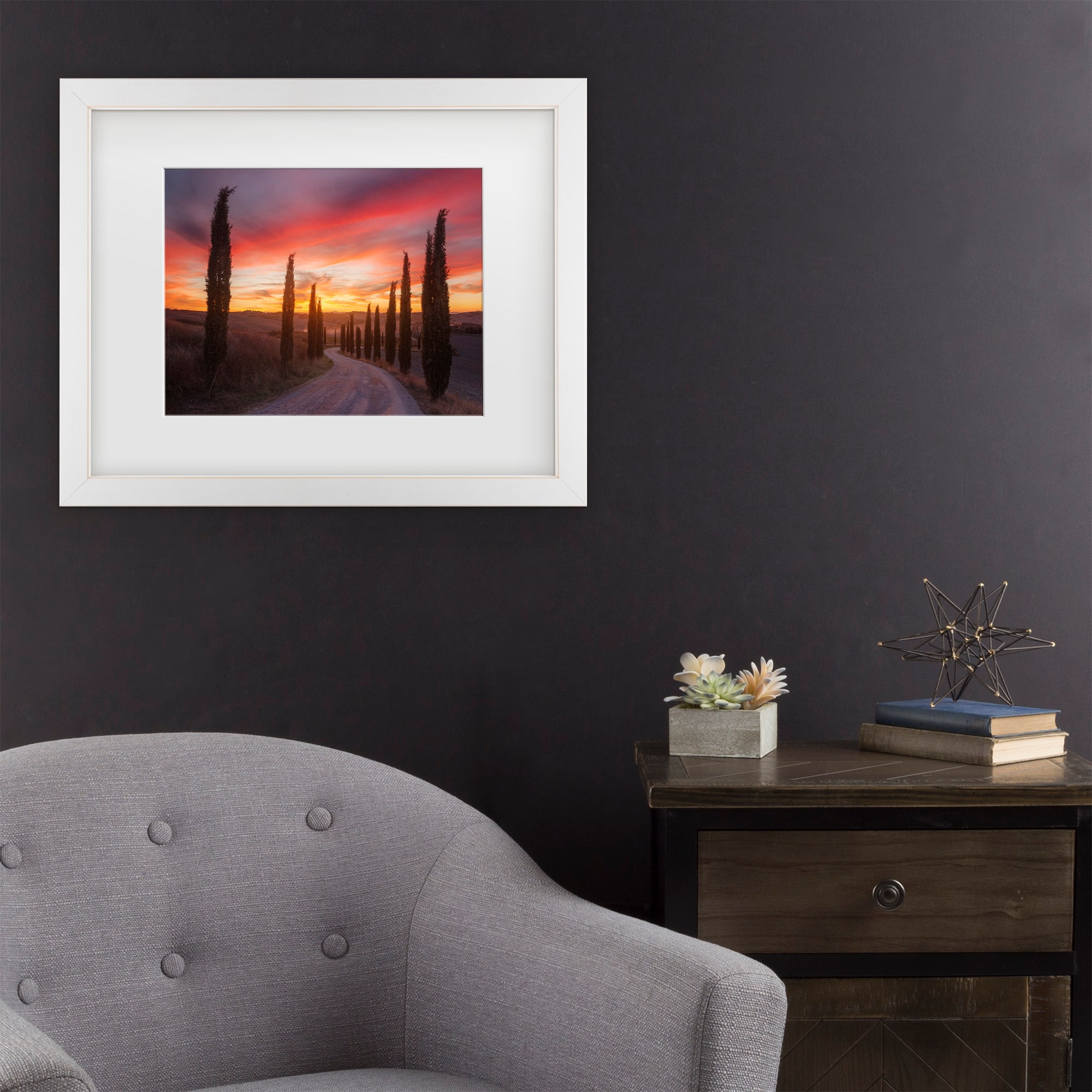 Trademark Fine Art 1X10947-E1114MF Tuscany Sunset Rostovskiy Anton White Frame Wood Framed 11-in H x 14-in W Modern Canvas Print