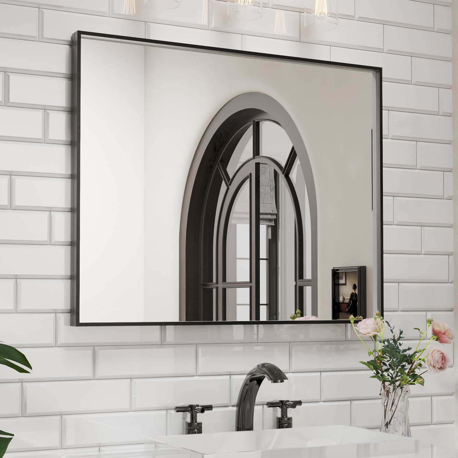 waterpar WPLO-2143 40-in x 32-in Polished Rectangle Bathroom Vanity Mirror ( Black )