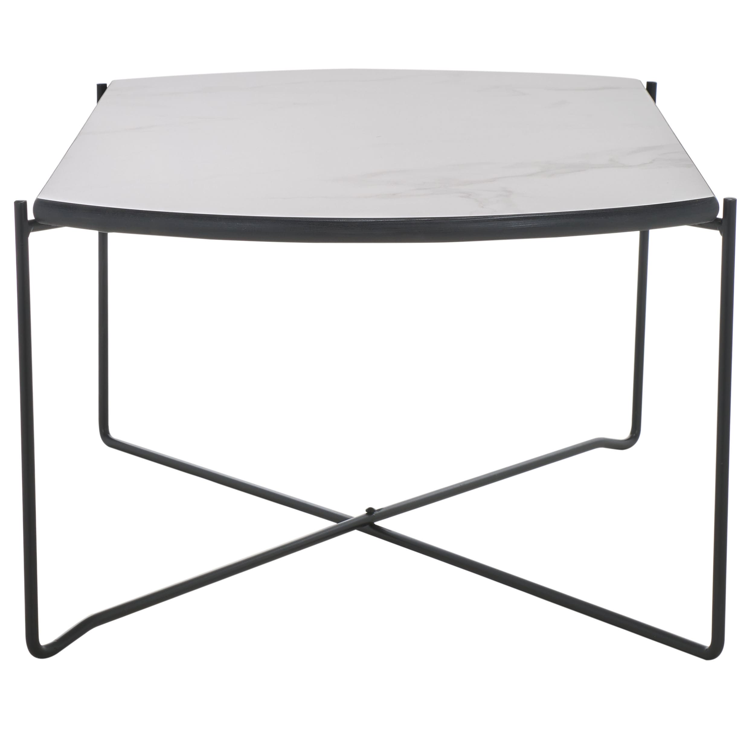 White Faux Marble and Black Metal Coffee Table