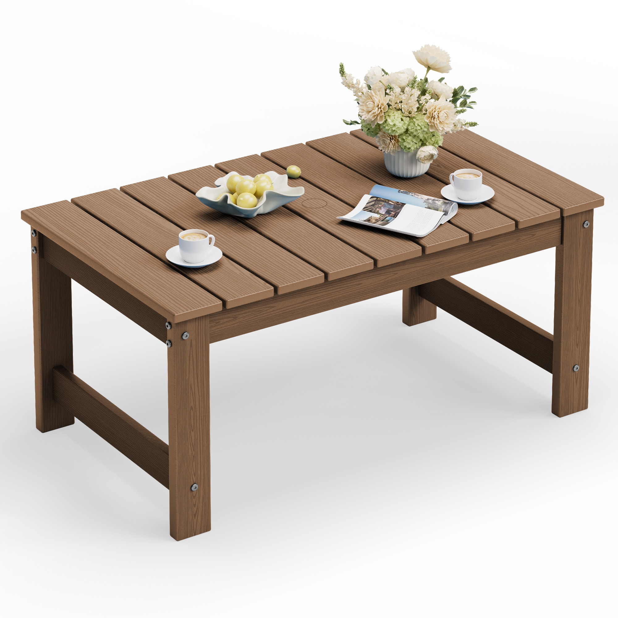 VOUA - HDPE Rectangle Outdoor Coffee Table 19.7-in W x 33.6-in L with Umbrella Hole